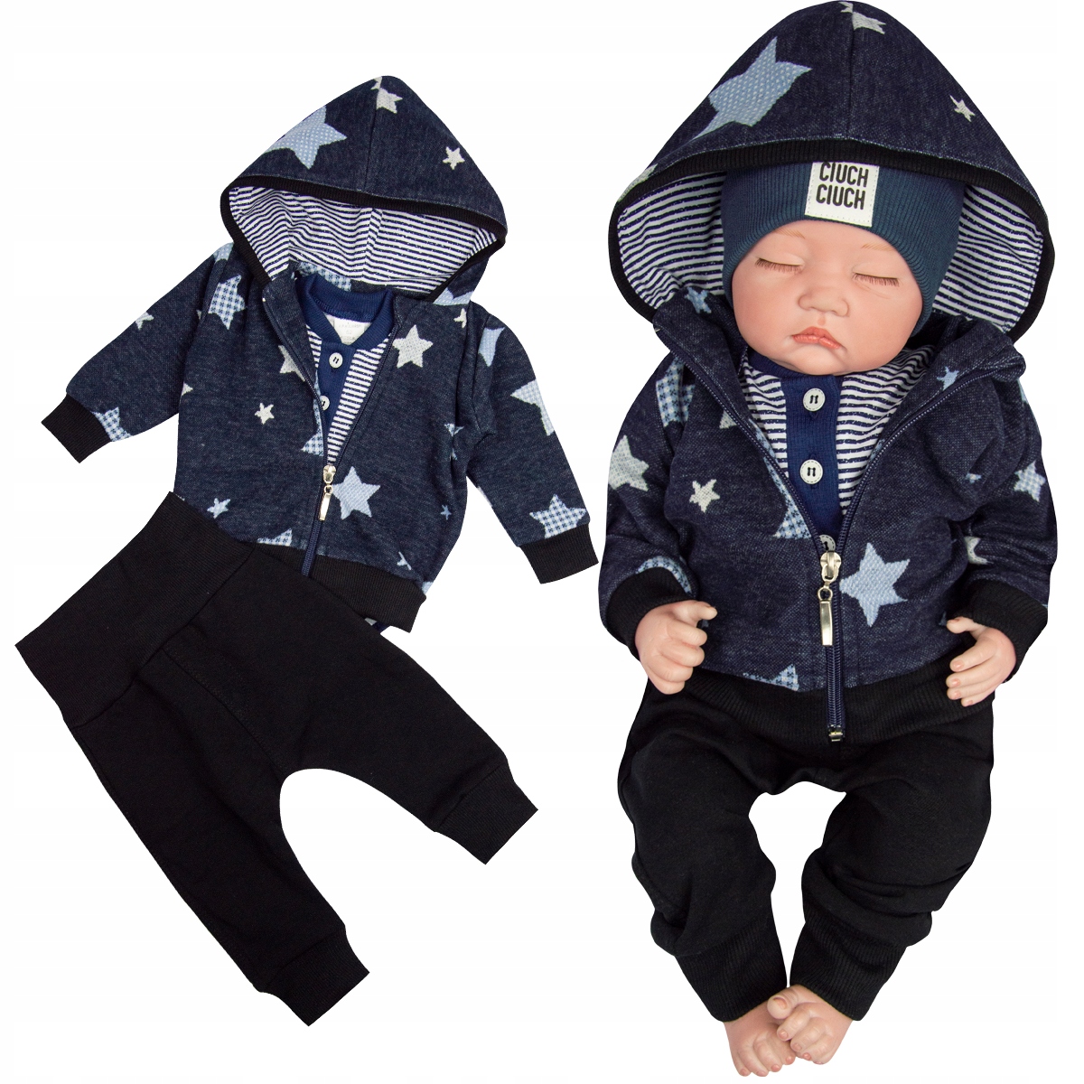 

Komplet Niemowlęcy body polo bluza spodnie 74