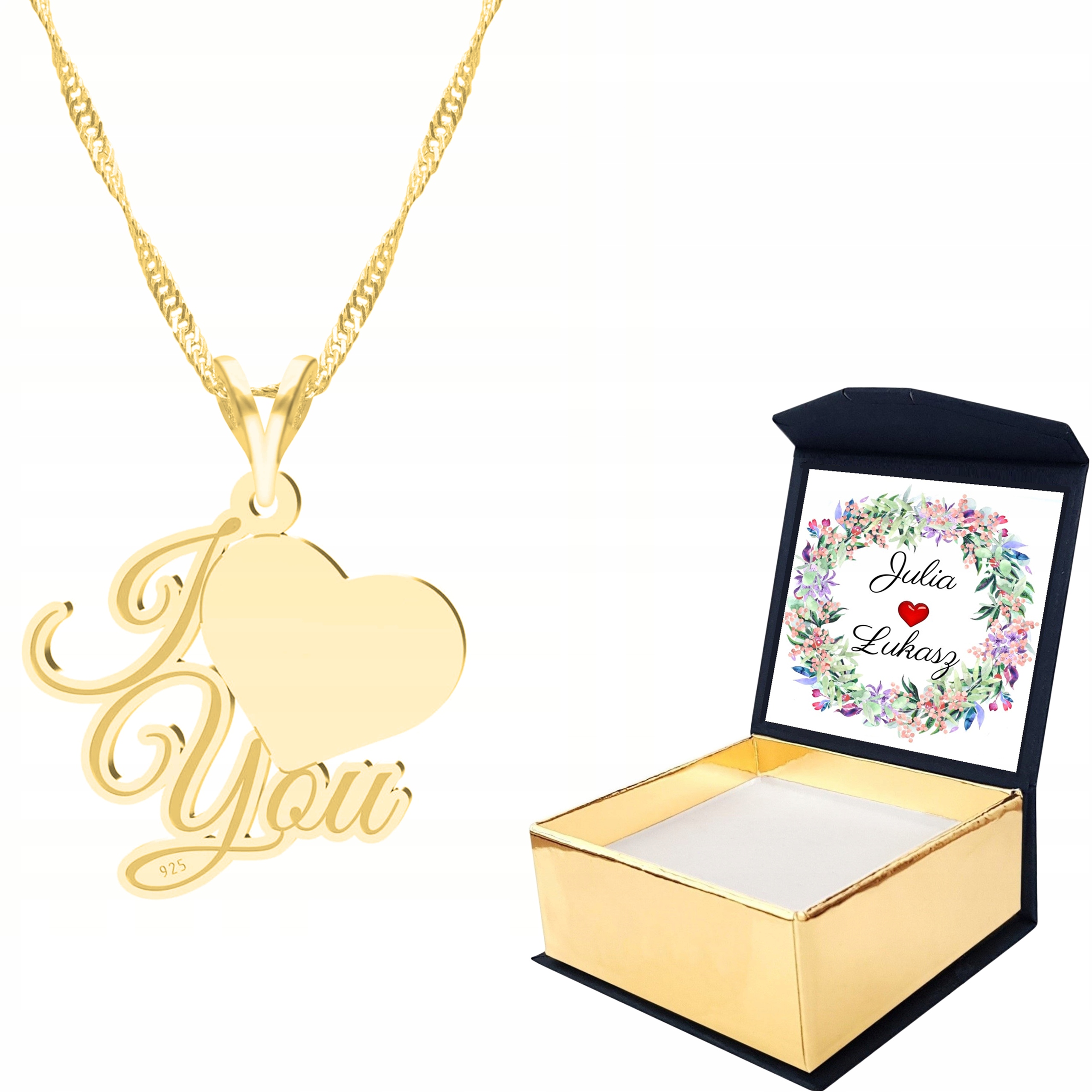 Zlatý náhrdelník 925 I Love You Vlastní Potisk