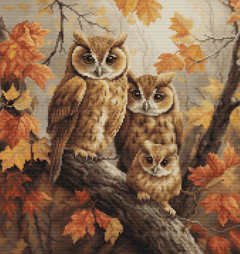 Sada pro křížkové vyšívání Luca-S BU5045 Sova rodina 27x29 cm
