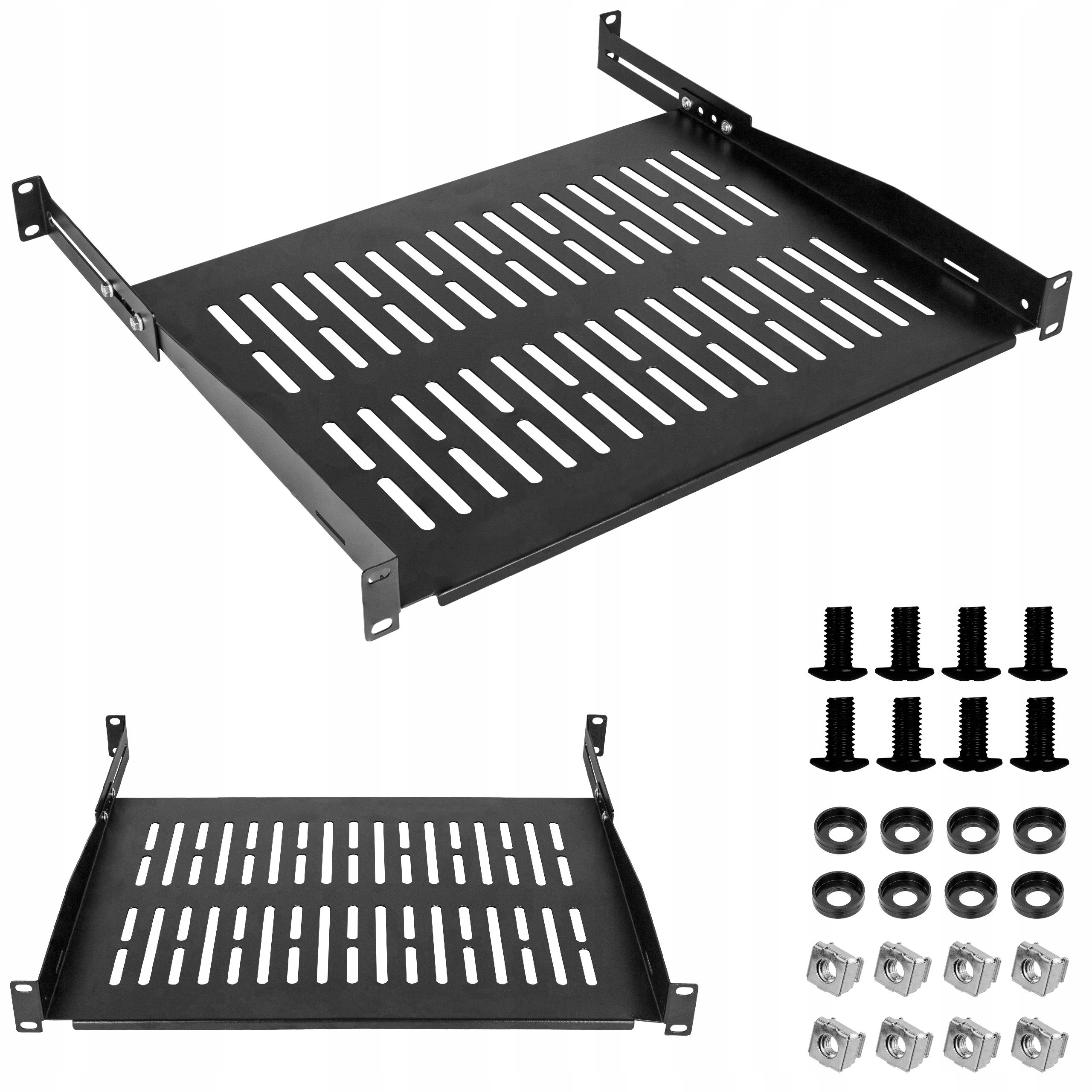 Półka Regulowana Rack 19" 1U 350mm (450mm) Czarna do Szafy Serwerowa Neku