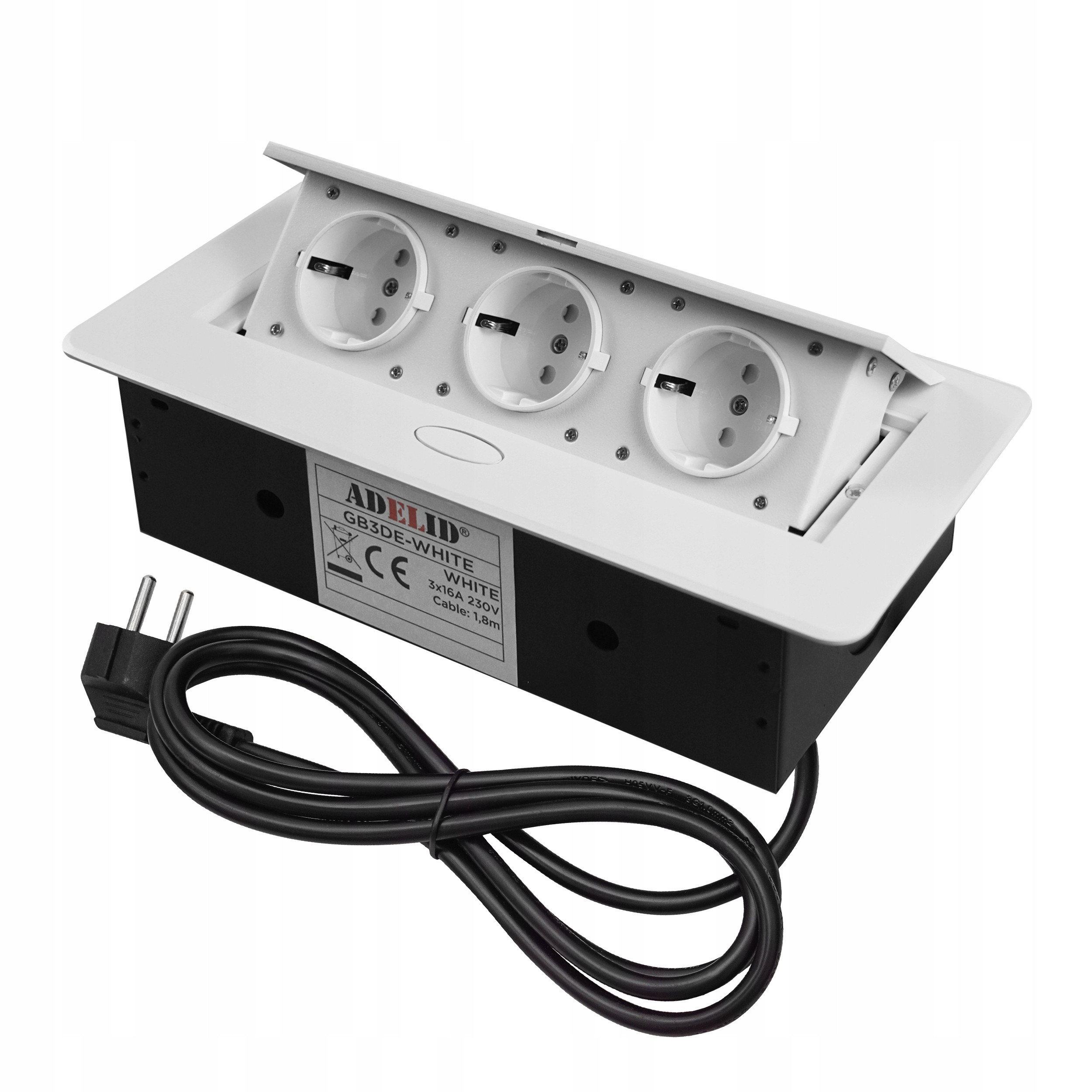 Gniazdo Potrójne Białe Chowane W Blat Nablatowe Gniazdko Schuko Metalowe