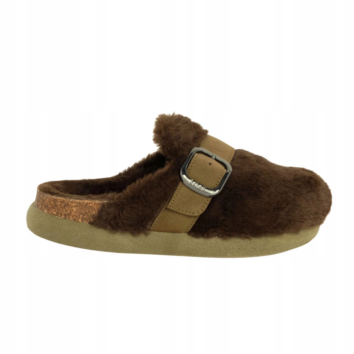 Nazouváky pantofle Scholl Ivy Big Buckle s kožíškem papuče zelené módní vel. 36