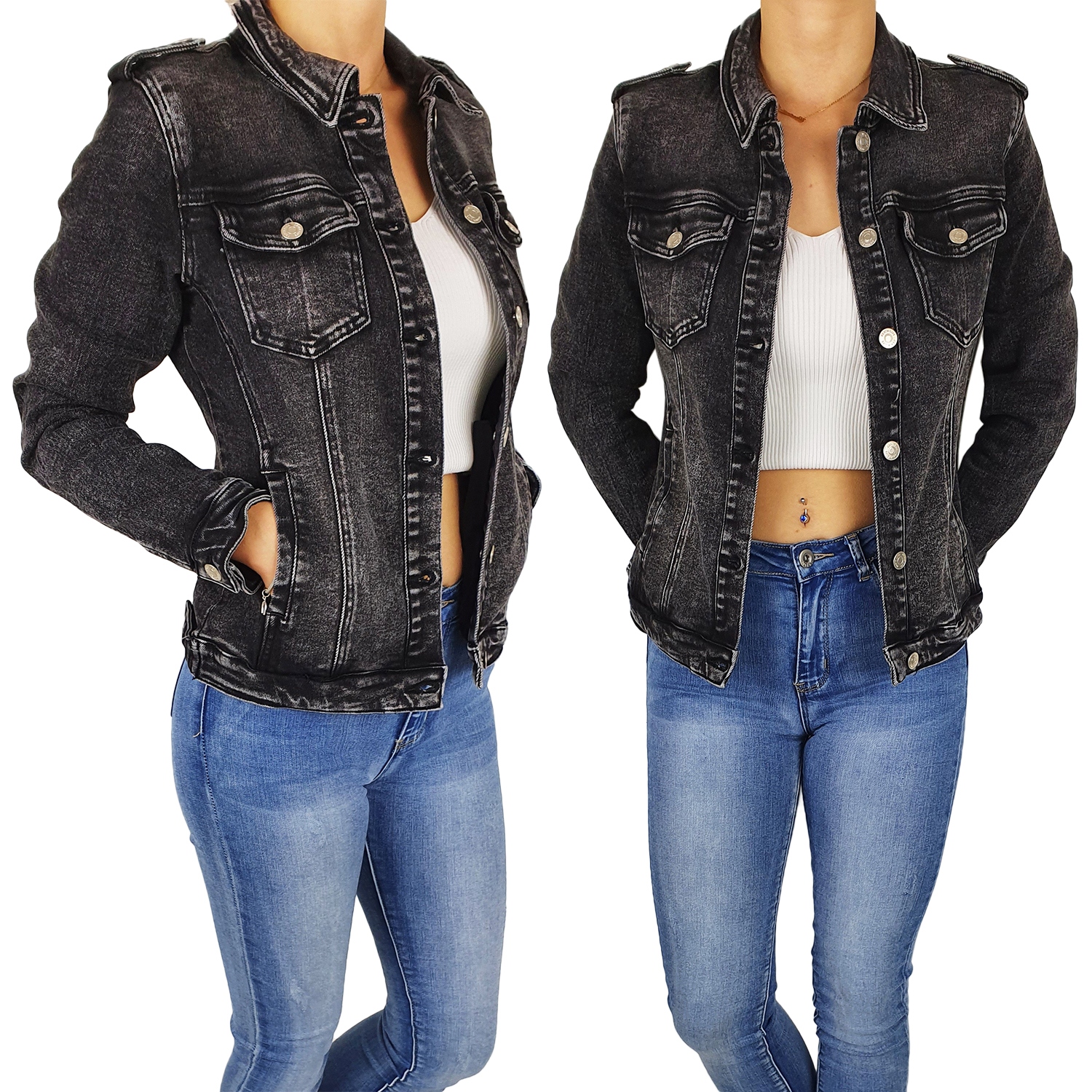 #katana Dámská Džínová Bunda Plus-Size, černá