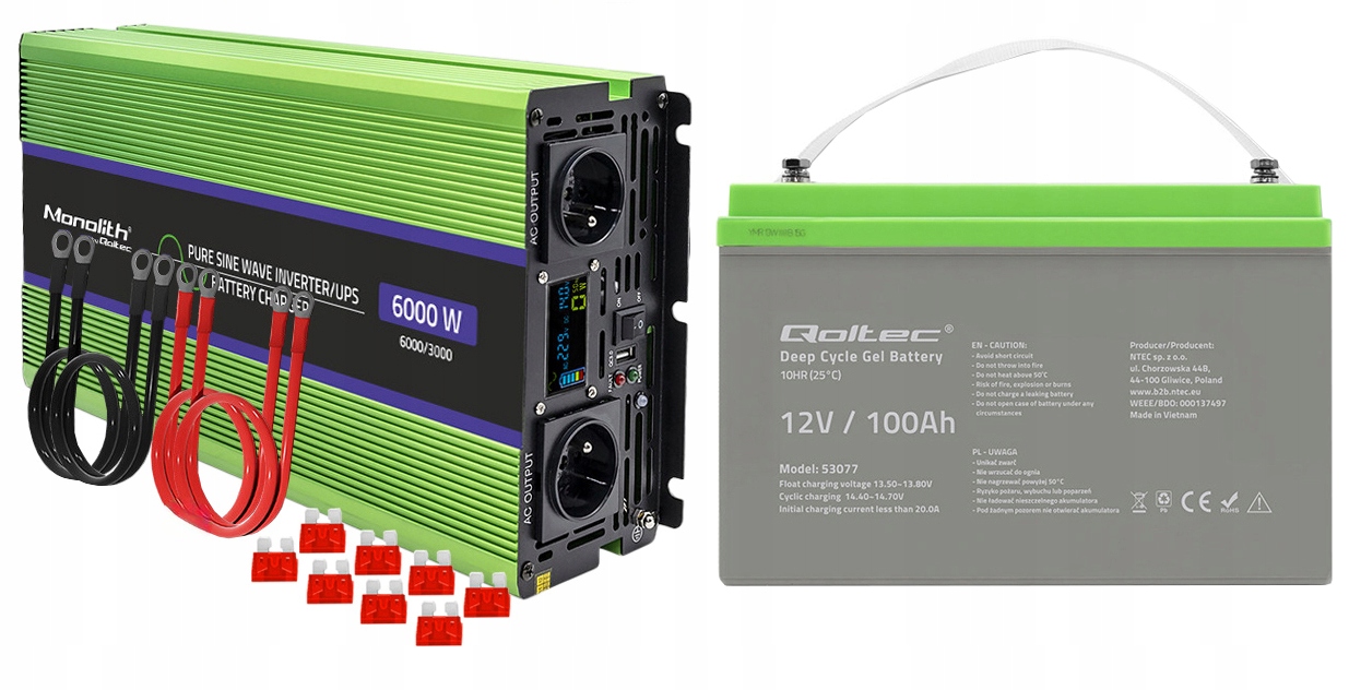 PRZETWORNICA NAPIĘCIA QOLTEC 12V-230V Z FUNKCJĄ UPS 3000/6000W SINUS 100AH