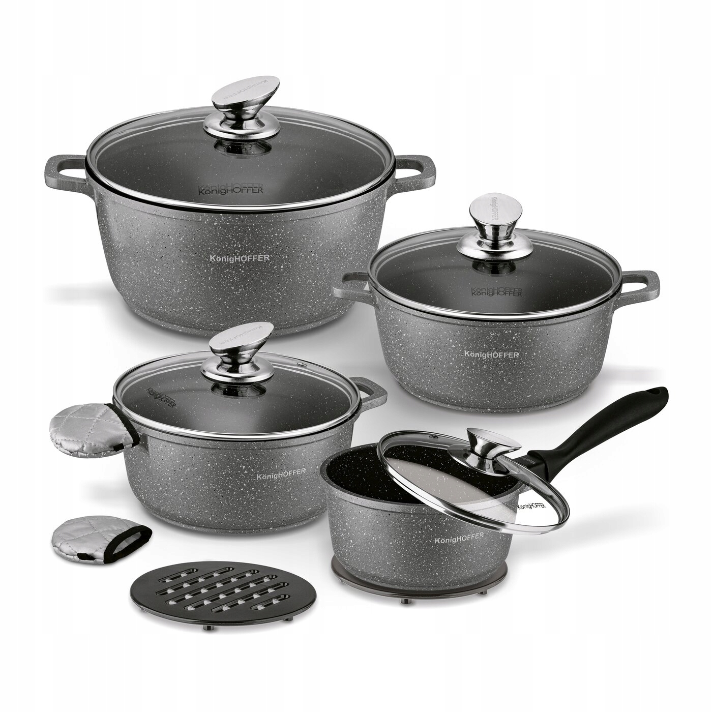 Súprava hrncov Konighoffer Pollo Grey hliníkové 8ks