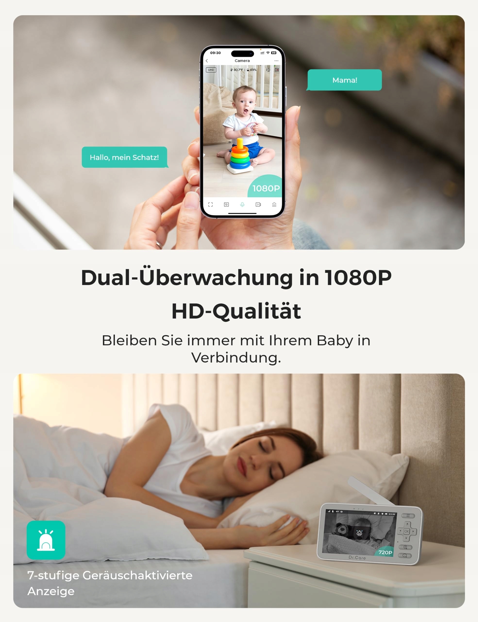 Dr.Care VistaView Lite inteligentna niania z Wi-Fi 4" 720P Split Screen — miniatura 2