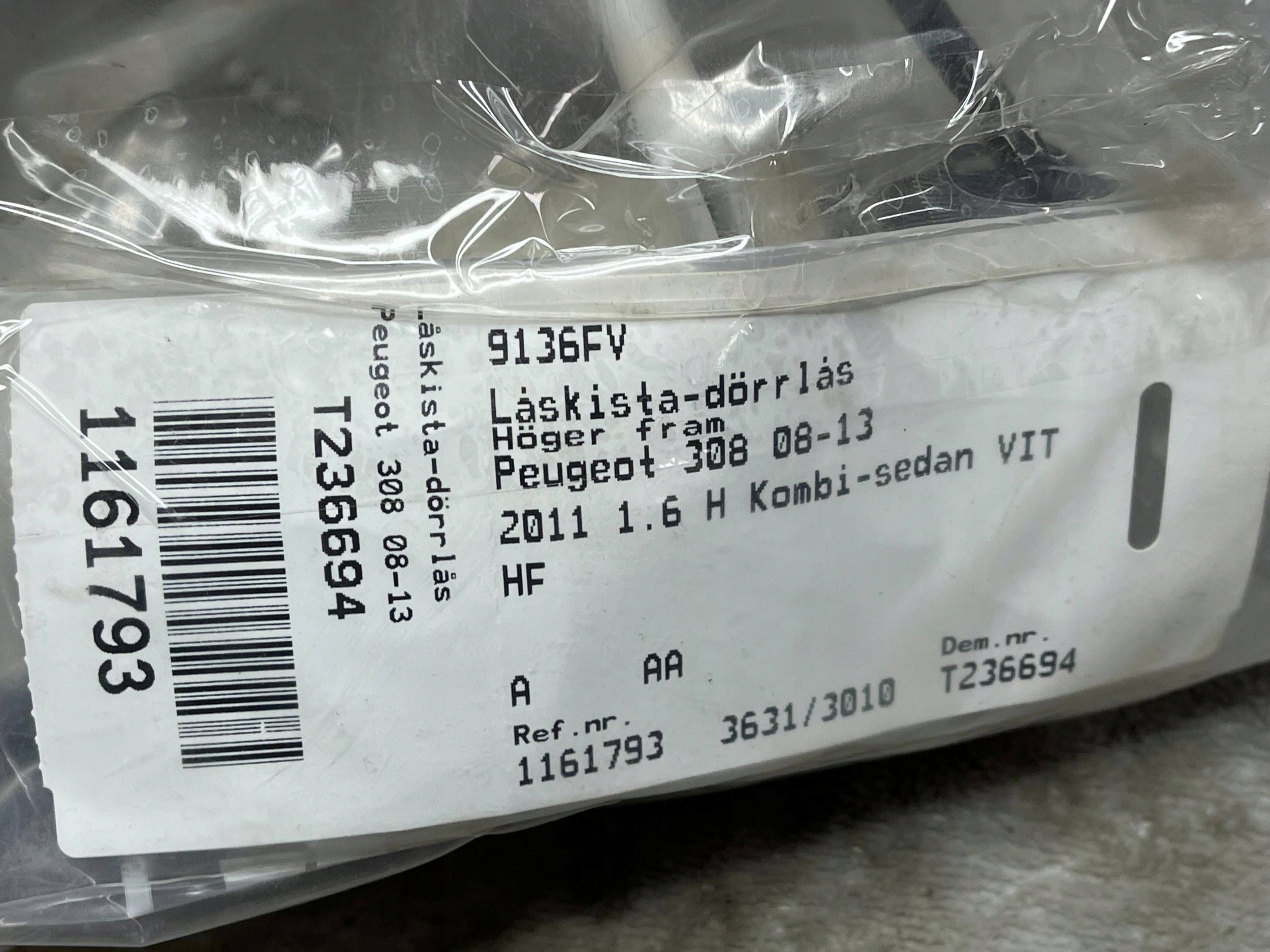 PEUGEOT 308 lock door 9136FV !J