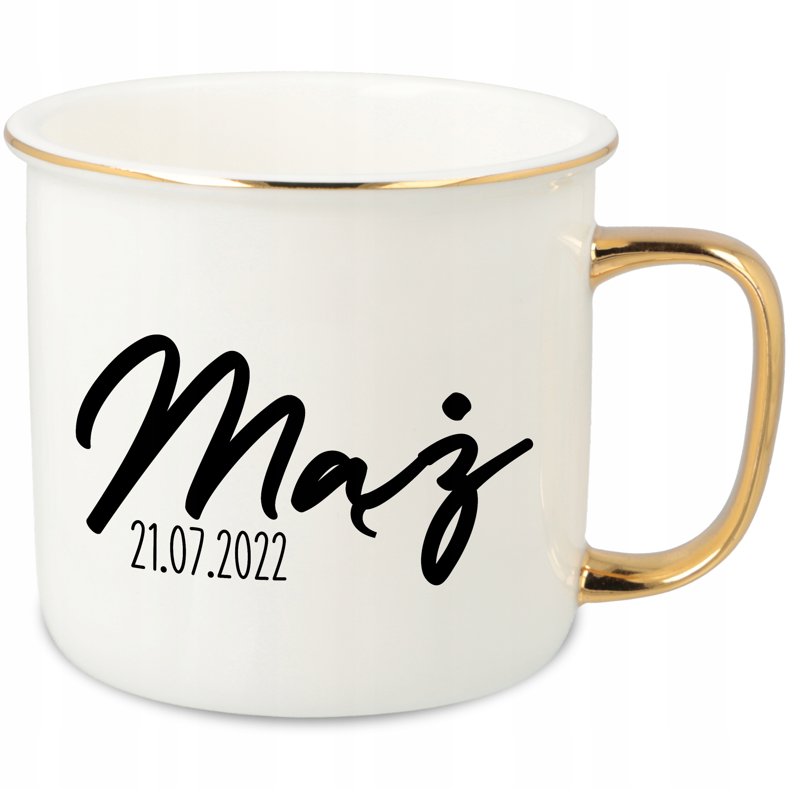 Hrnek Ucho Forma Zlatý Porcelánový Retro 280ML Dárek Pro Manžela Datum Vzory