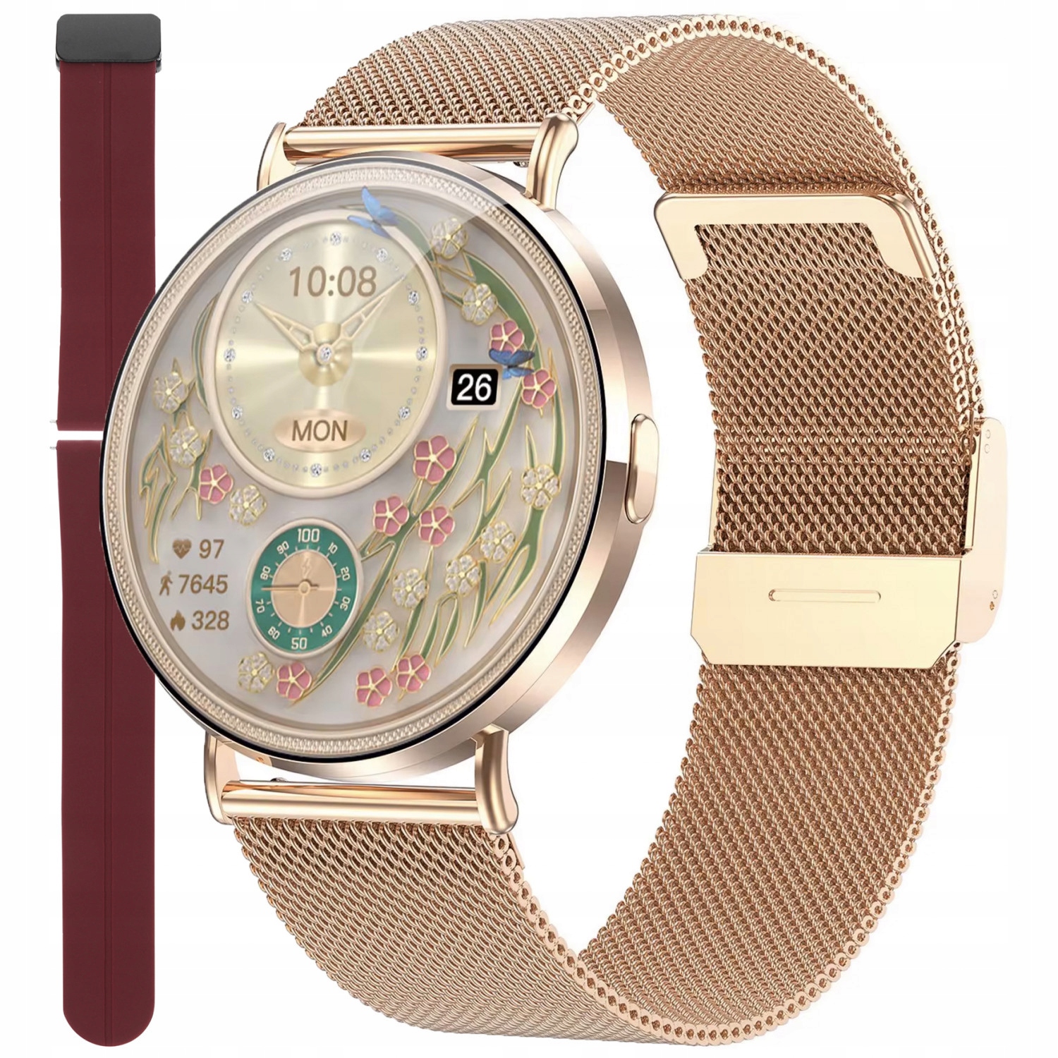 Chytré Hodinky Enter Pl Menu Hovory Tepová Frekvence Kyslík Spánek Cyklus Růžové Zlato Mesh