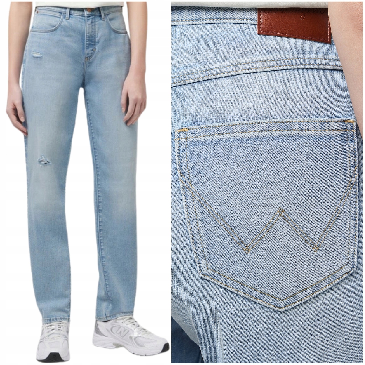 Wrangler Straight vysoké jednoduché dámské džínové kalhoty s dírami W32 L34