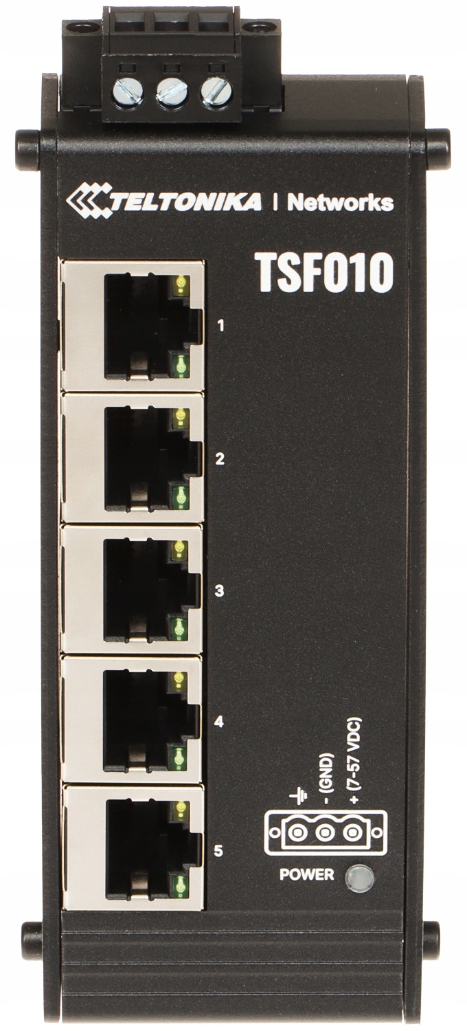 Teltonika TSF010 płaski Switch Przemysłowy 5x Eth Na Szynę Din