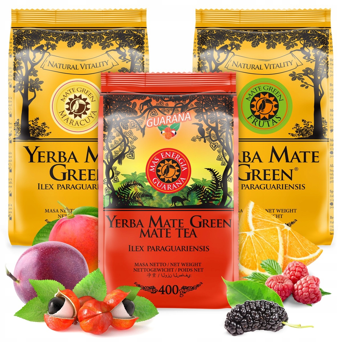 Sada Yerba Mate Green Ovocná Guarana Mango Maracuya 3x400g 1,2kg