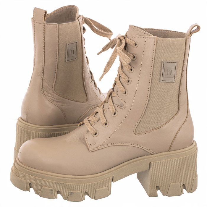 

Buty Damskie Botki na Obcasie Nessi Beżowe 22363
