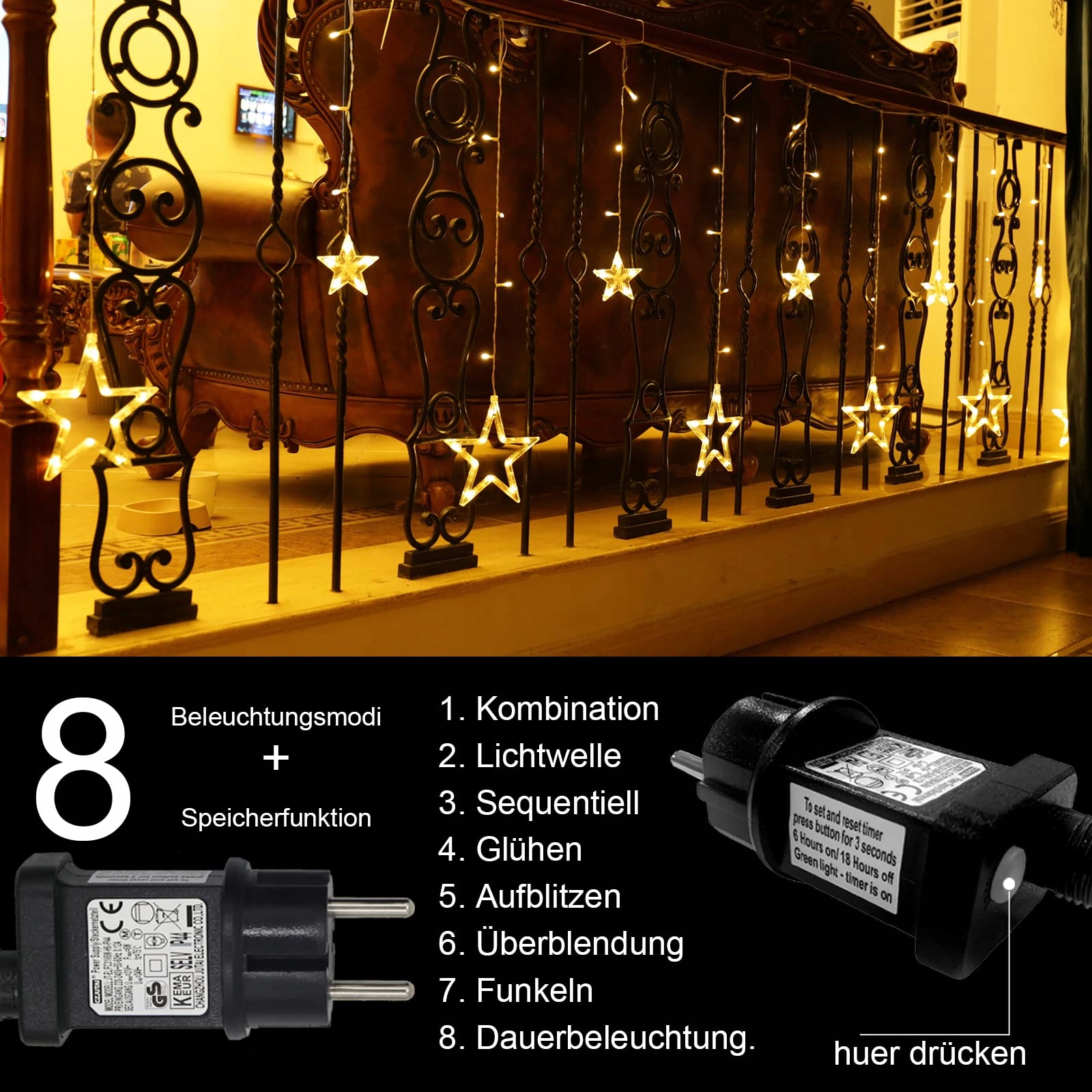 12 STERNE LAMPKI LED KURTYNA ŚWIETLNA NA ŚWIĘTA WEWNĄTRZ ZEWNĄTRZ — miniatura 3