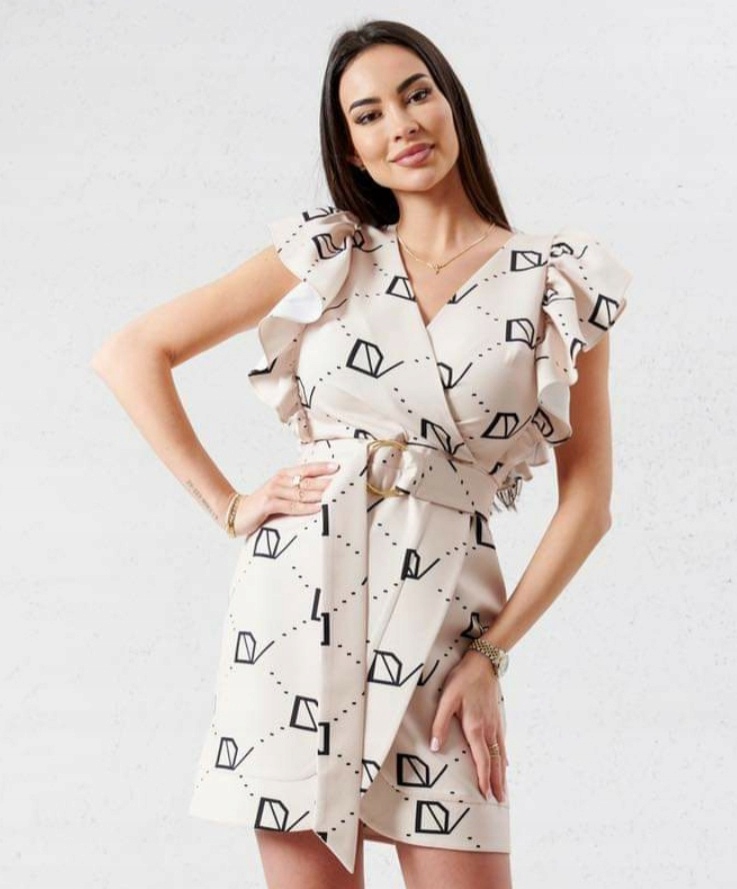 Šaty Béžová s černou barvou 0670 Lalous vel L