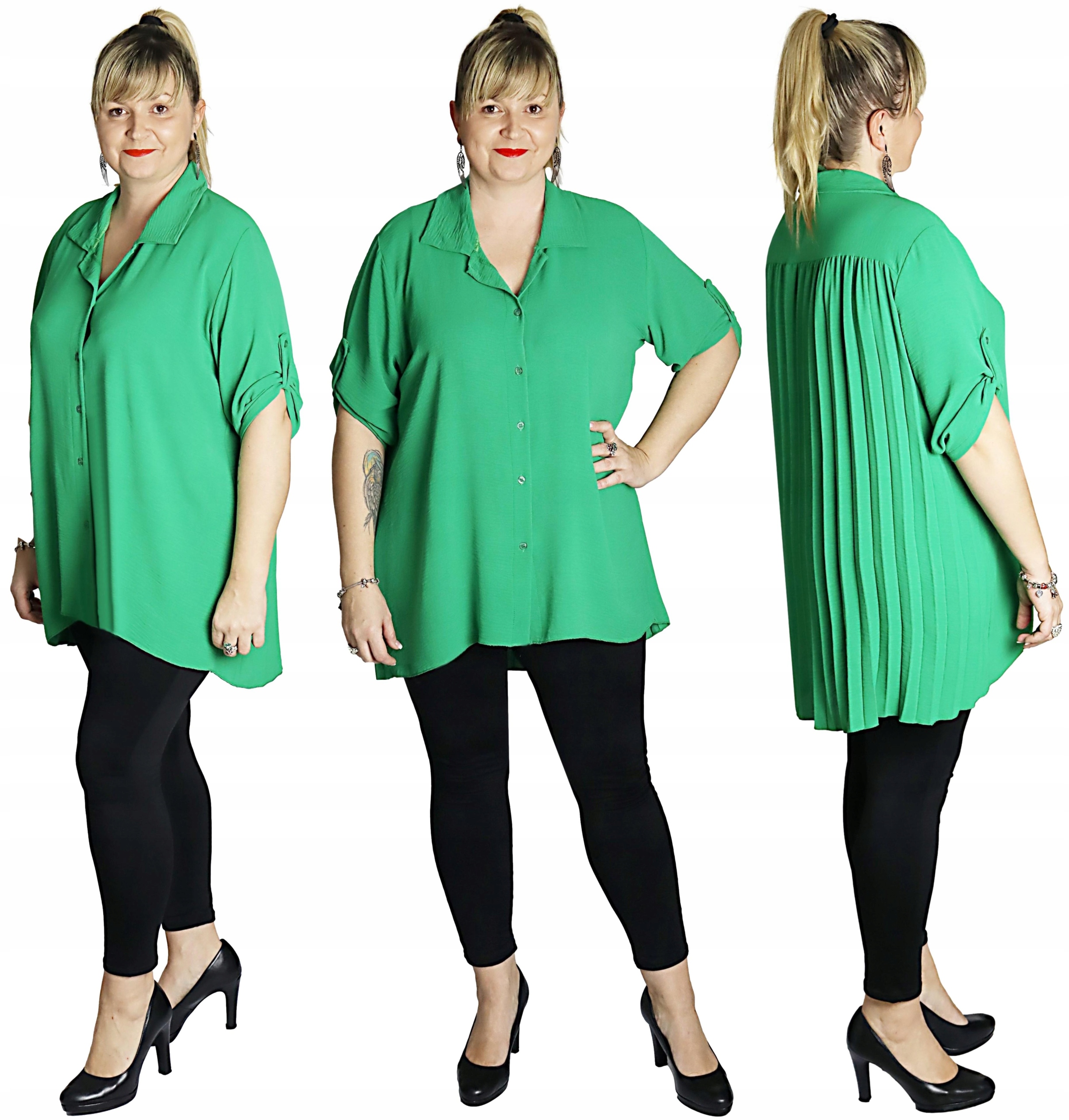 KOSZULA Z PLISOWANYM TYŁEM kolor ZIELONY roz.54