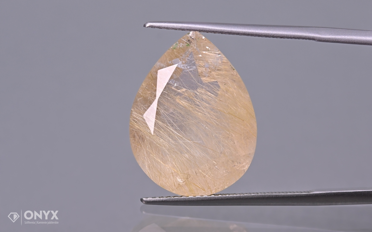 Křemen s rutilem fasetovaný slza 19,5x15 mm