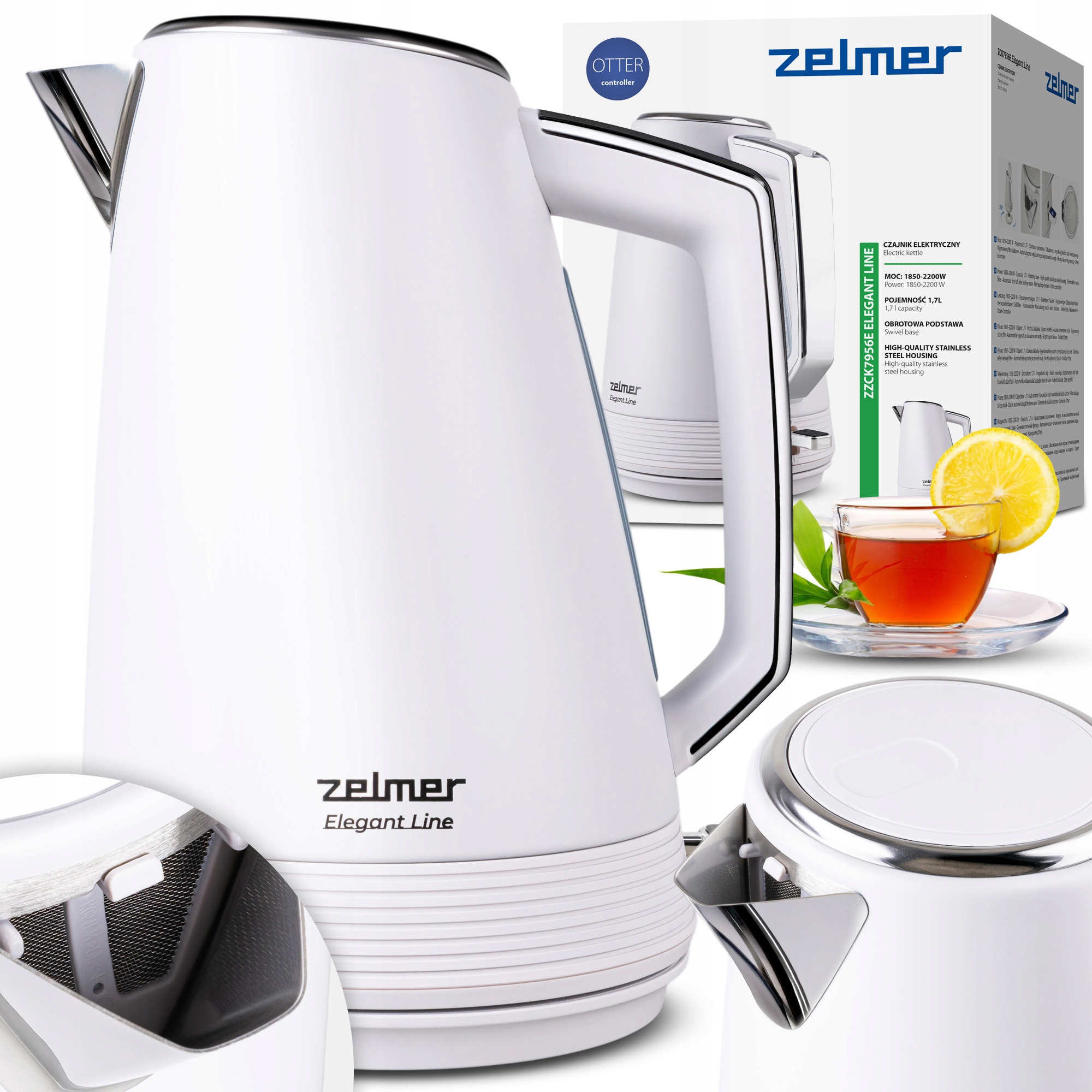 Czajnik Elektryczny Zelmer 1,7L 2200W Biały Lakierowany Metalowy Stylowy