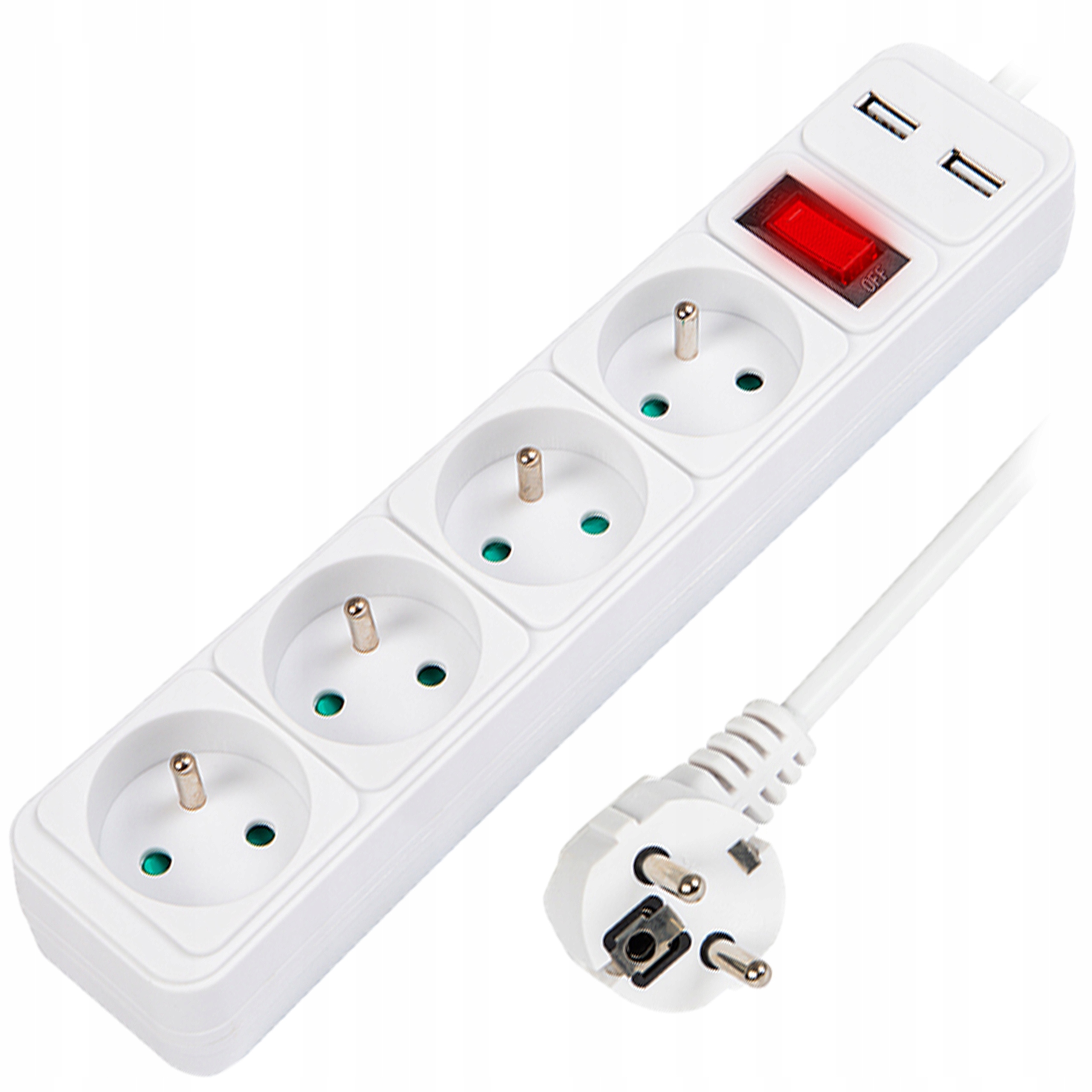 PRZEDŁUŻACZ LISTWA ZASILAJĄCA GRUBY SZNUR WŁĄCZNIK 4GNIAZDA 2xUSB 2.1A 1,5M