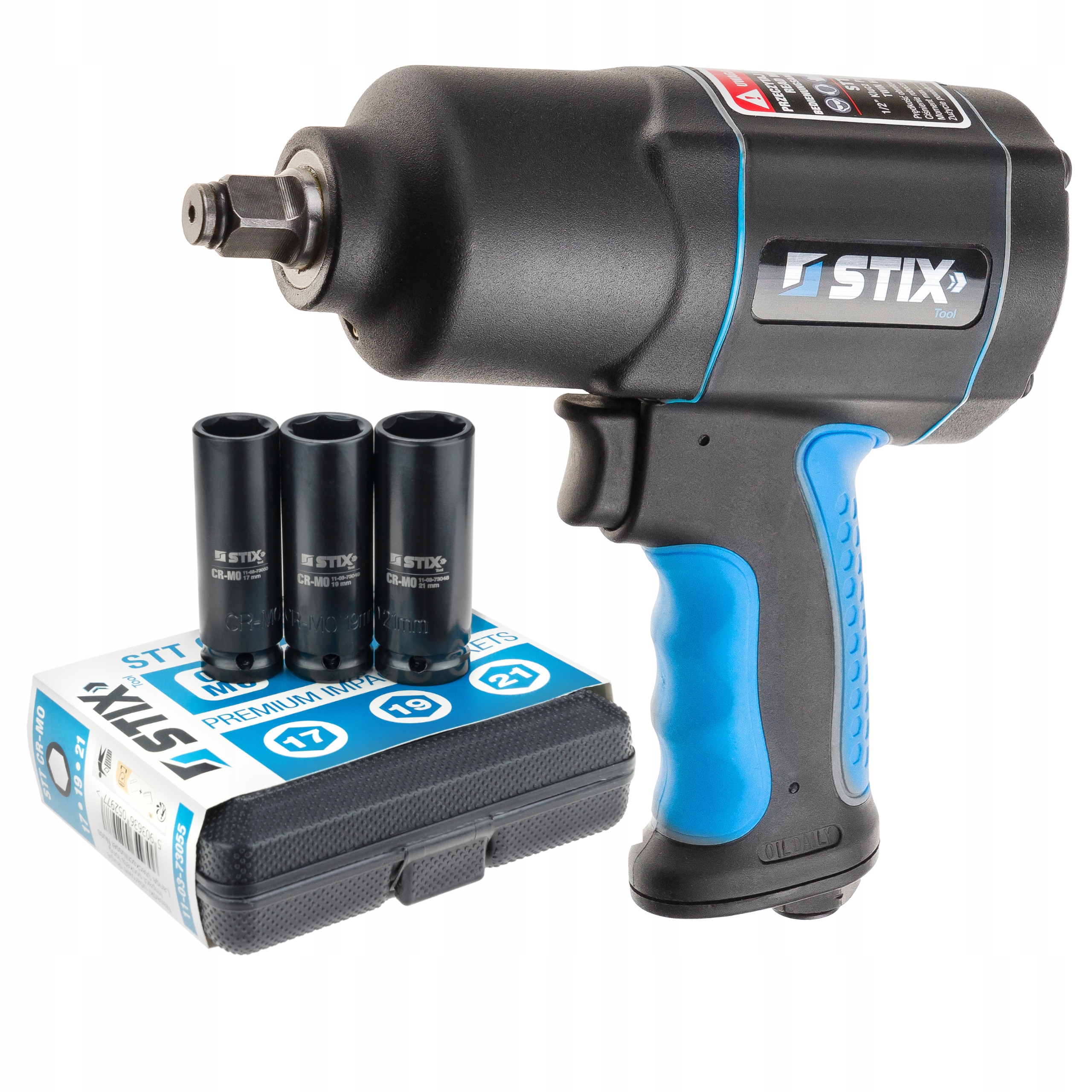 KLUCZ PNEUMATYCZNY UDAROWY DO KÓŁ 1/2 1700 NM + NASADKI 17, 19, 21MM STIX