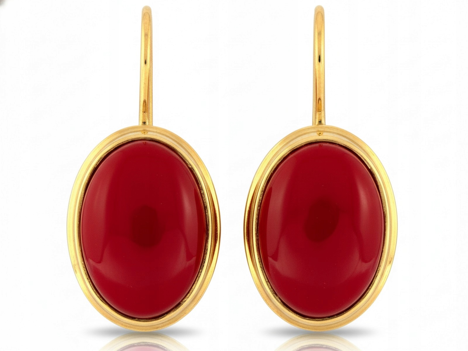 Zlaté náušnice pro ženu 585 na biglu s červeným syntetickým kamenem