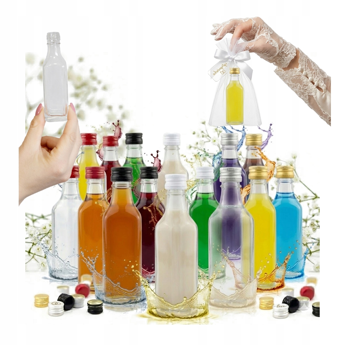 50x Láhev Bruska 50 ml Svatební Hostina Svatba Poděkování hostům Dárek 50 ks