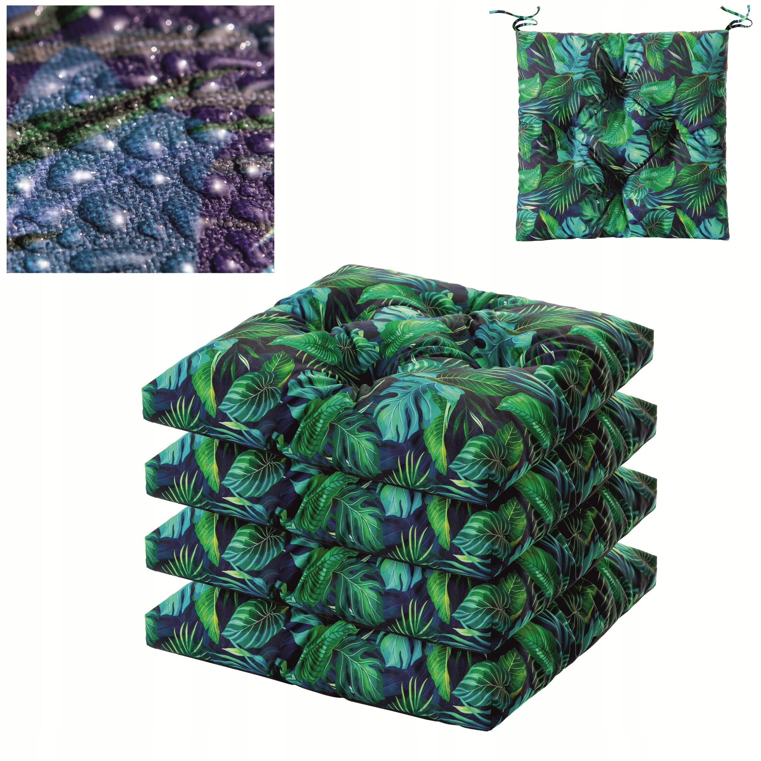 Polštáře na zahradní židle 45 x 45 cm Set 4 Ks Vodotěsné, vázané