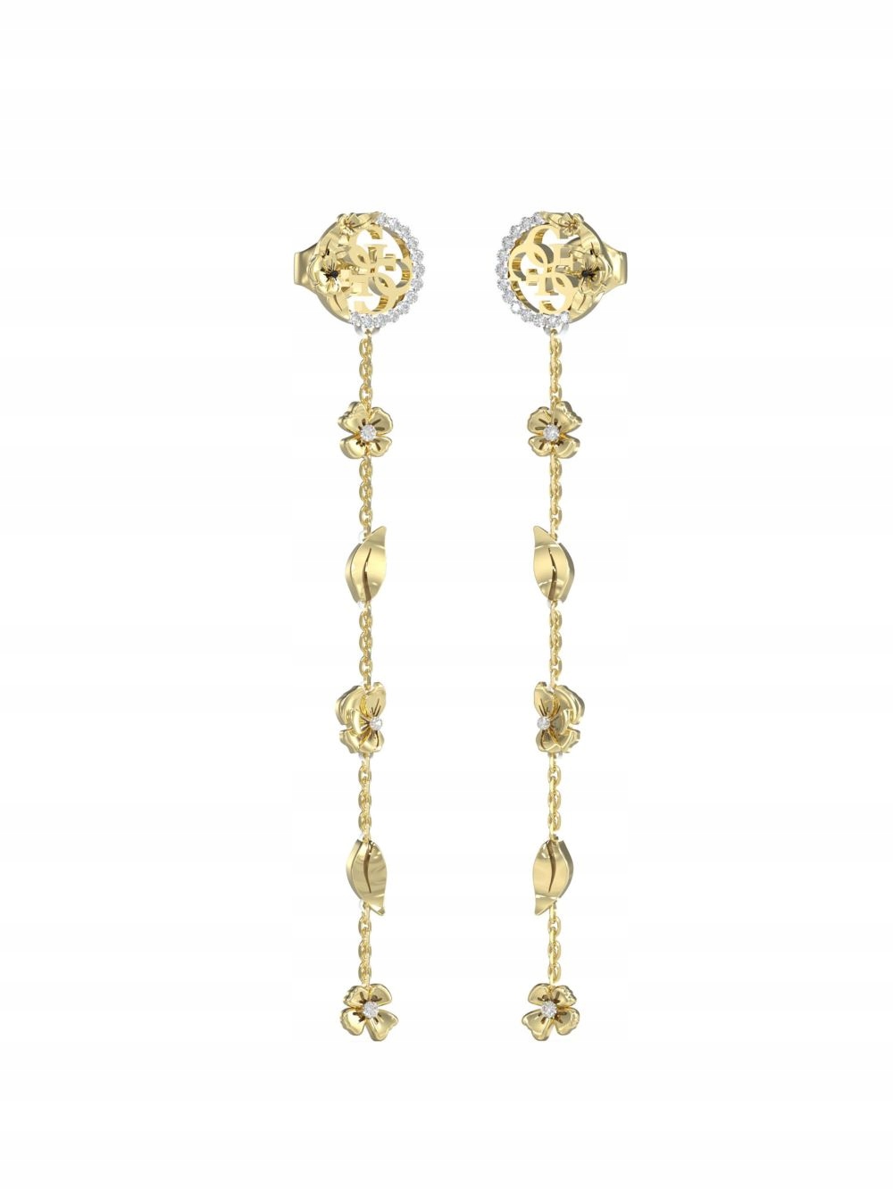 Guess 4 Love zlaté náušnice závěsné s krystaly JUBE05040JW