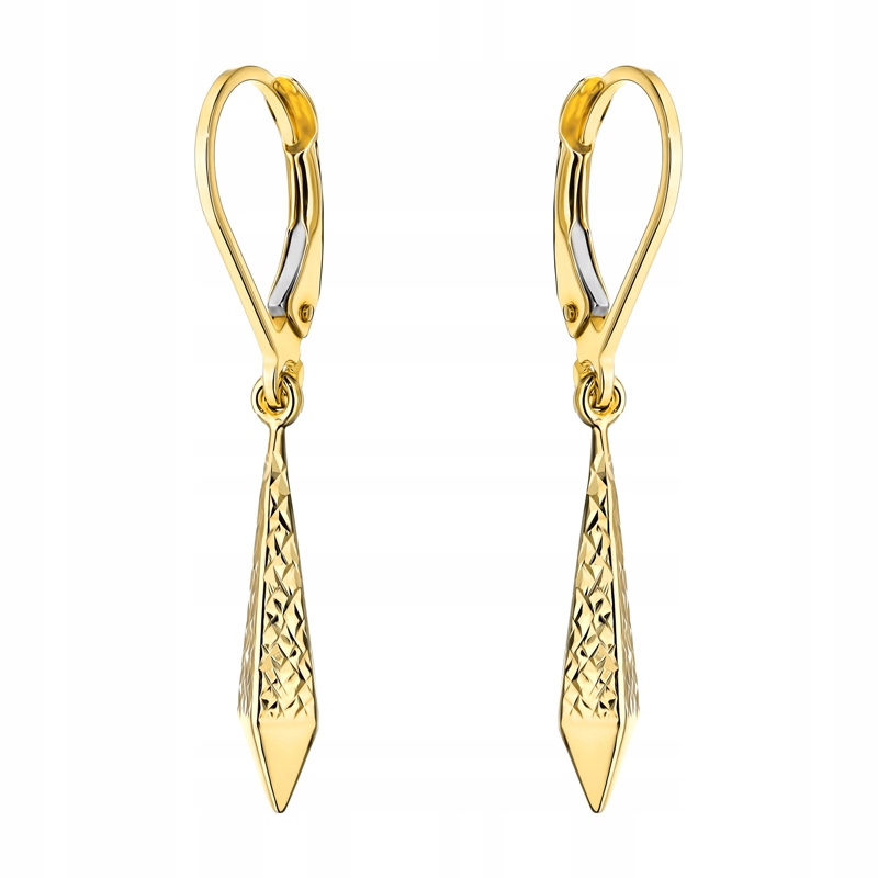 Zlaté Náušnice Závěsné pr. 585 Diamantové Sopelky Kuželky 14k