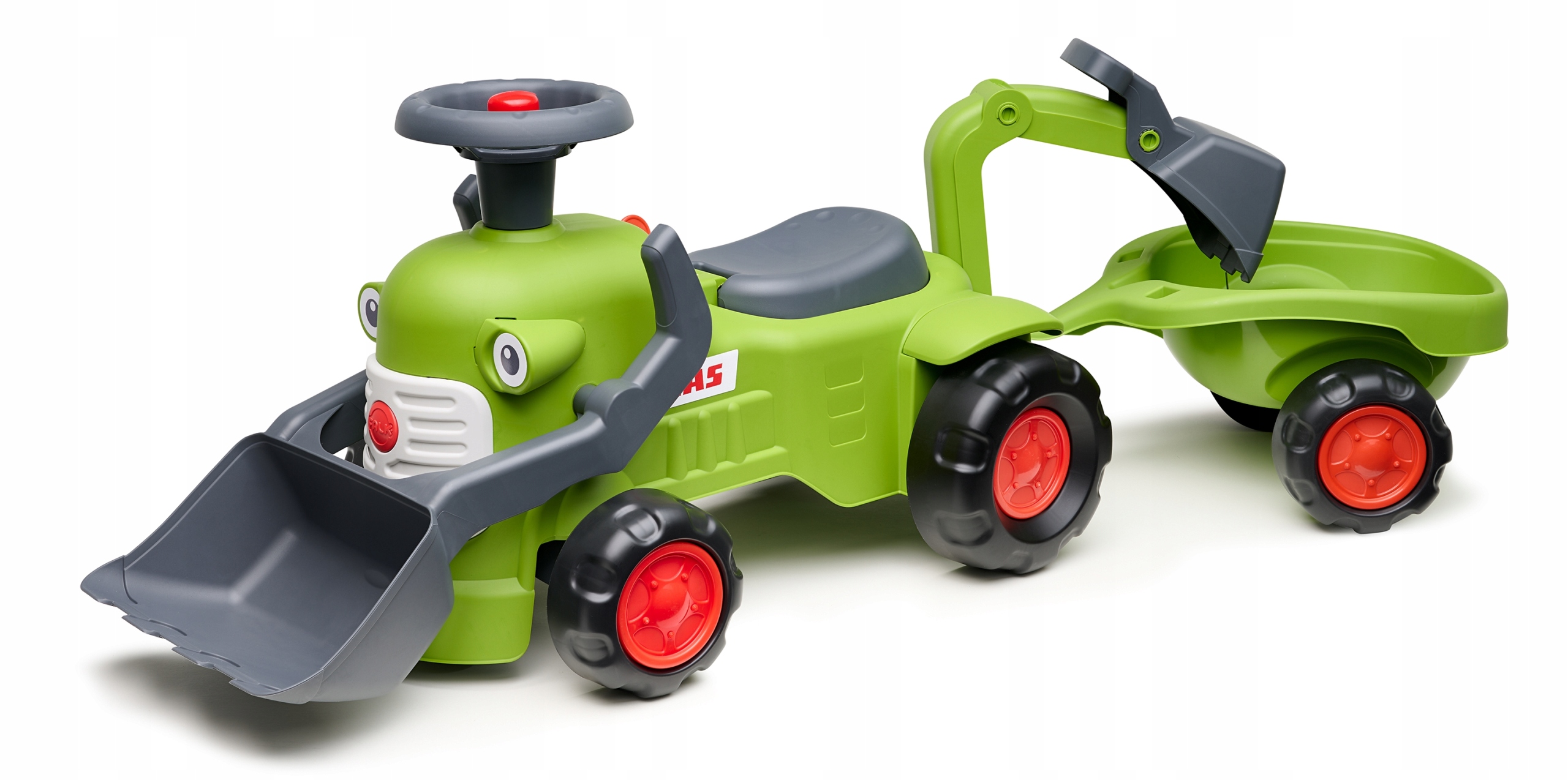 Falk Traktorek Claas Jeździk z Przyczepką Ładowarką i Łyżką