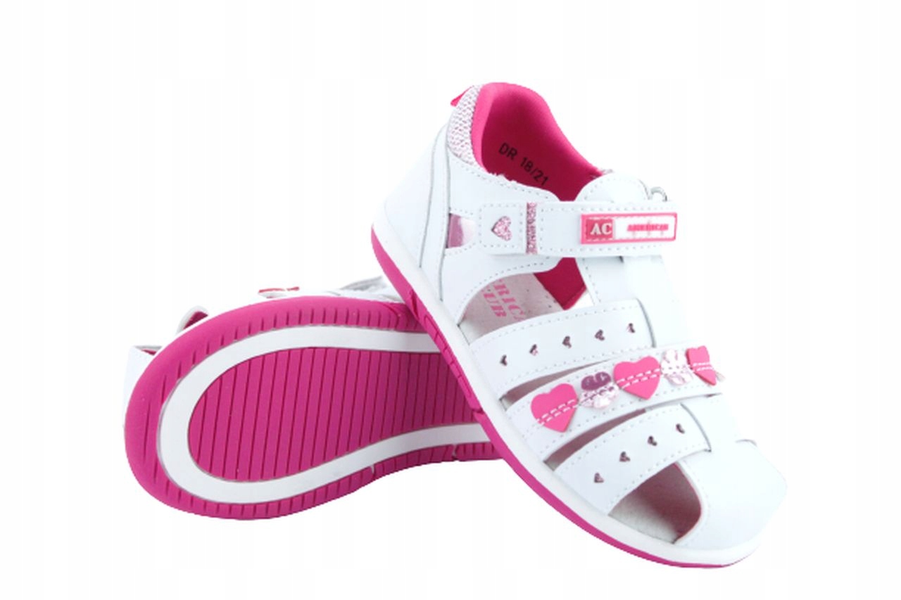 

Białe Dziewczęce Sandały Rzepy 22 American DR18