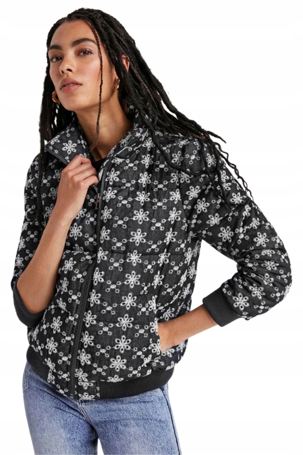 Dámská bunda Desigual bomber, tmavě modrá, vyšívaná, krátká, zimní, vel. S