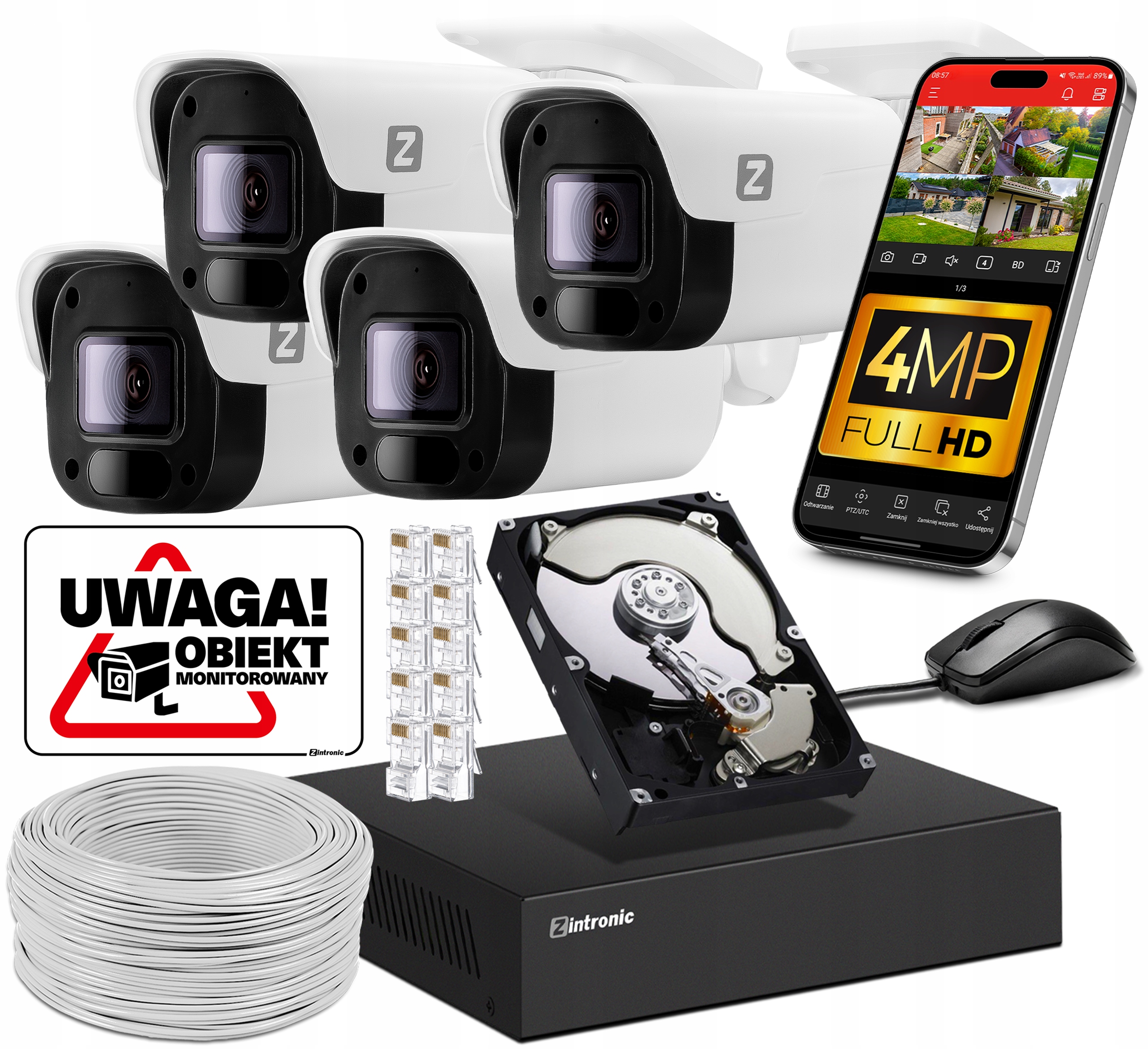 Zestaw Do Monitoringu 4MPx Ip Poe 4 Kamery 4MPx 1TB Podgląd Aplikacja