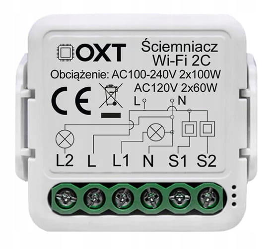 

Moduł Oxt mini ściemniacz 2 obwody WiFi Tuya