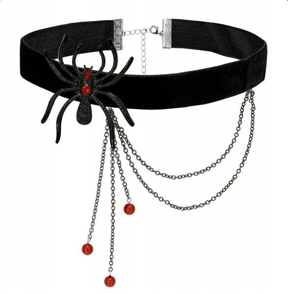 Náhrdelník Choker Černý Pavouk S Červenými Kameny Gotický Halloween
