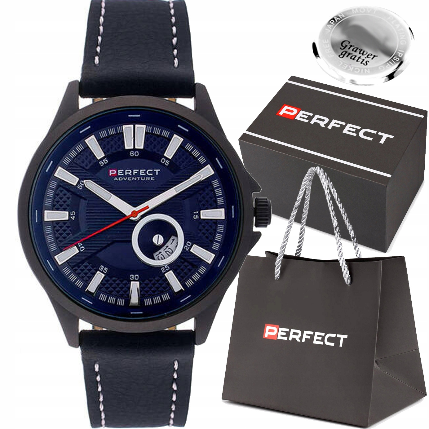 Pánské hodinky Perfect W109-07 S Datumovkou, Kožený Pásek Box