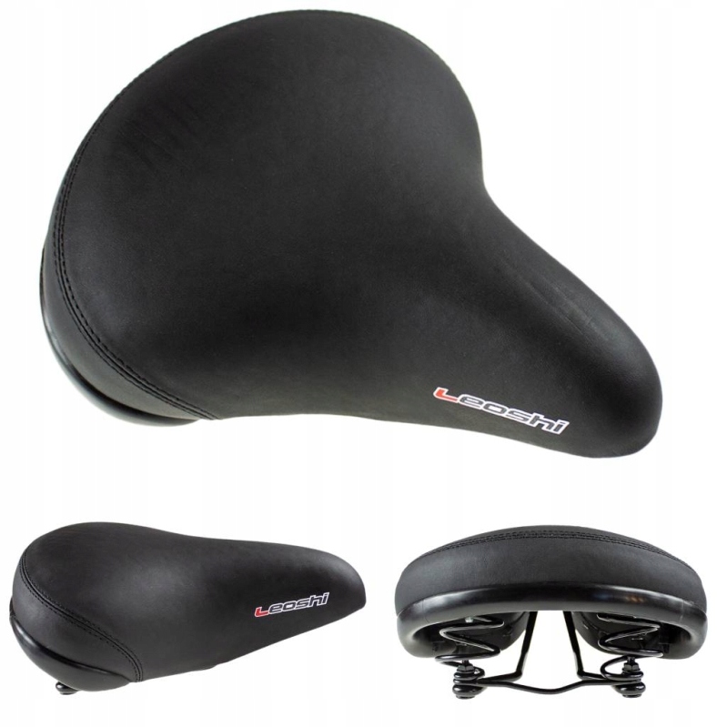 Siodełko rowerowe szerokie, czarne Classic Black Leoshi 21cm, sprężyny