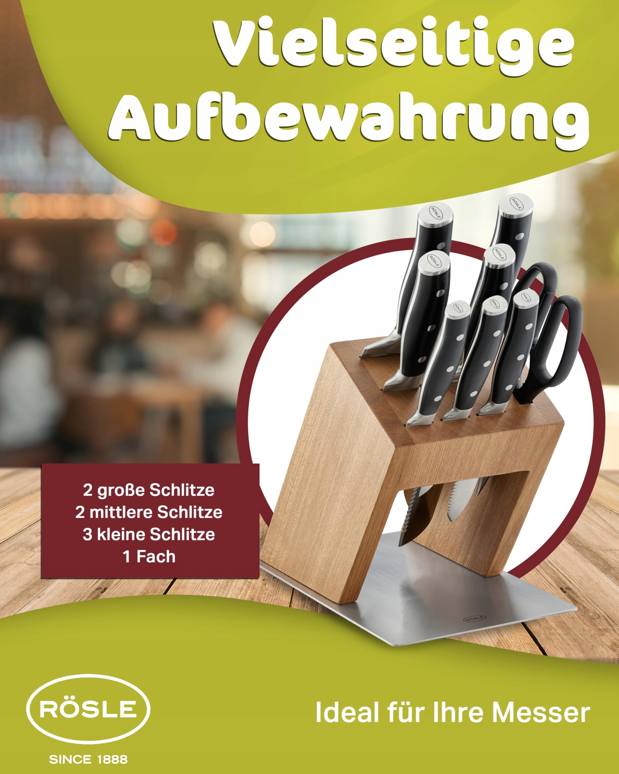 RÖSLE Blok Na Noże Design Stal Nierdzewna Drewno Wiązu Bez Noży — miniatura 5