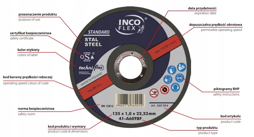 TARCZA DO CIĘCIA METALU STALI INCOFLEX 125 x 1,0 Kod producenta 360054