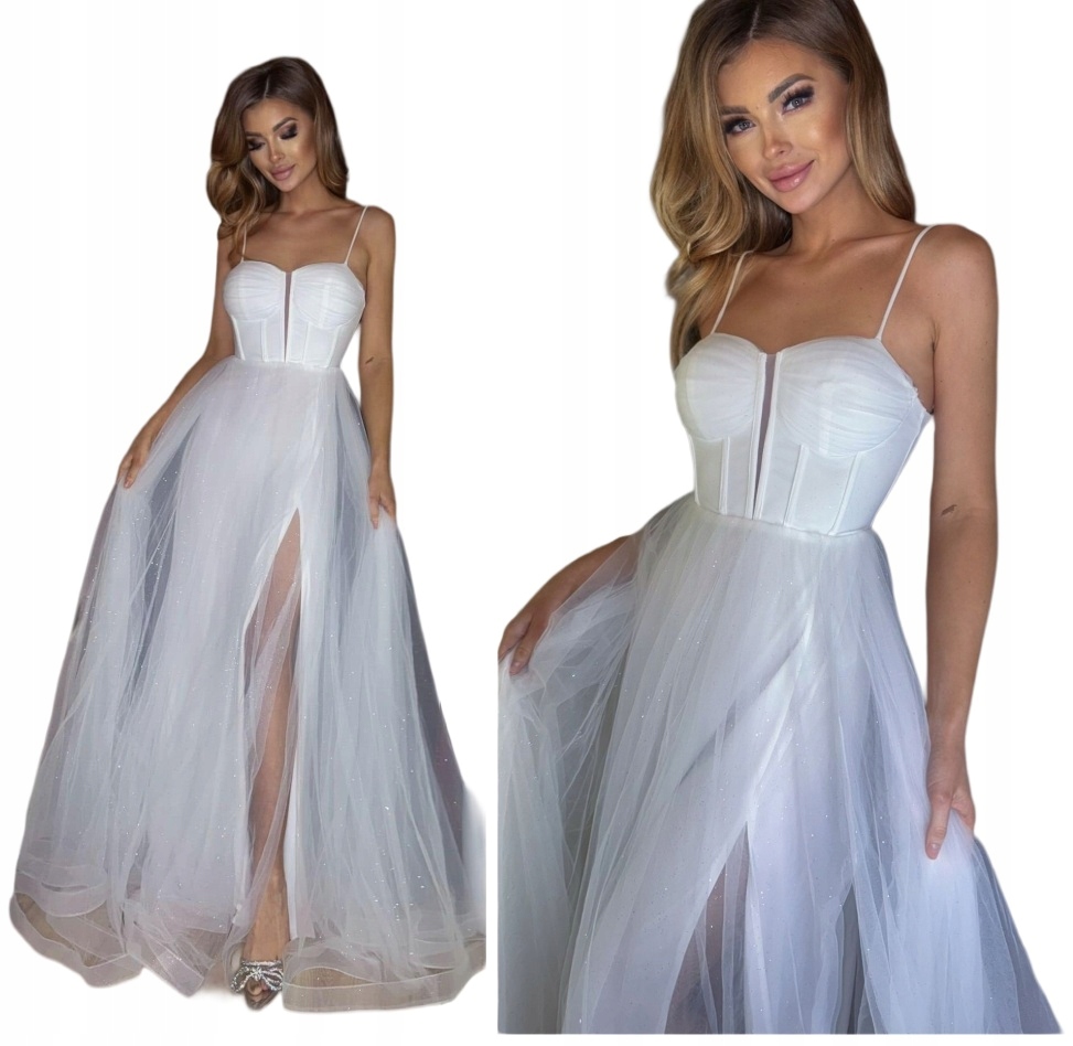 Miki Dlouhá Tylová Svatební Šaty princezna s Gipiurou svatební Xs P