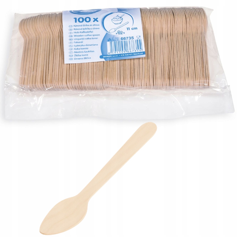 

Łyżeczki drewniane sztućce 11cm 100 sztuk Eko
