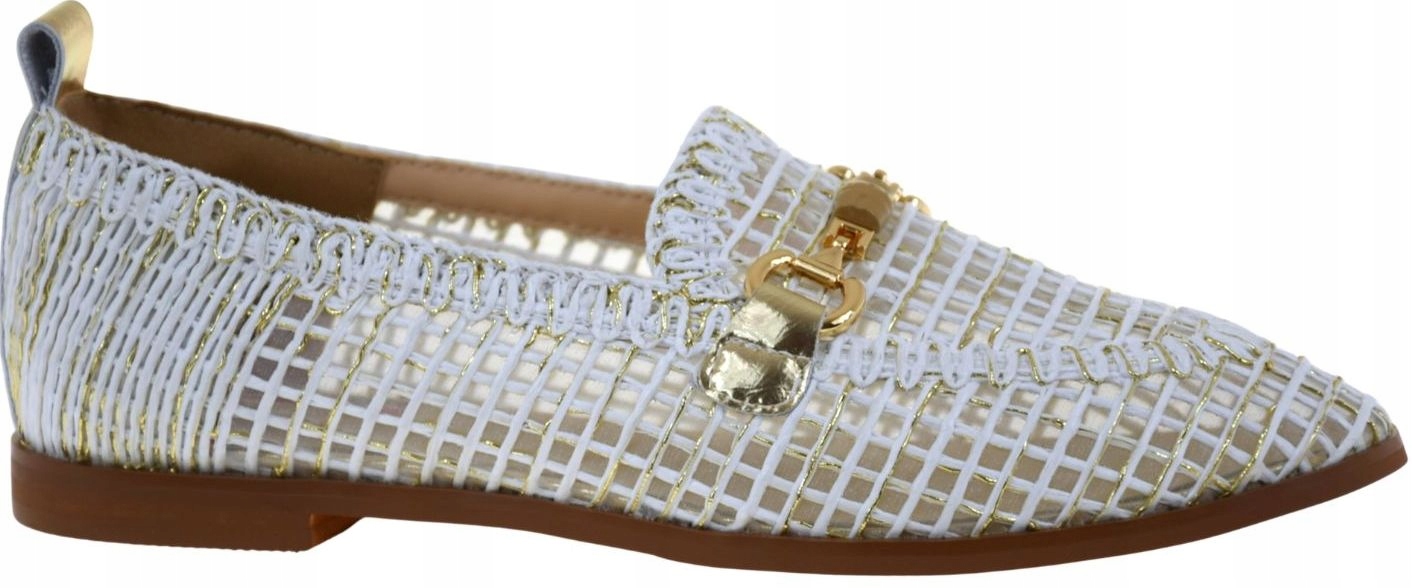 Dámské ažurové mokasíny bílé zlaté módní loafersy Artiker 58C0656 VEL.40