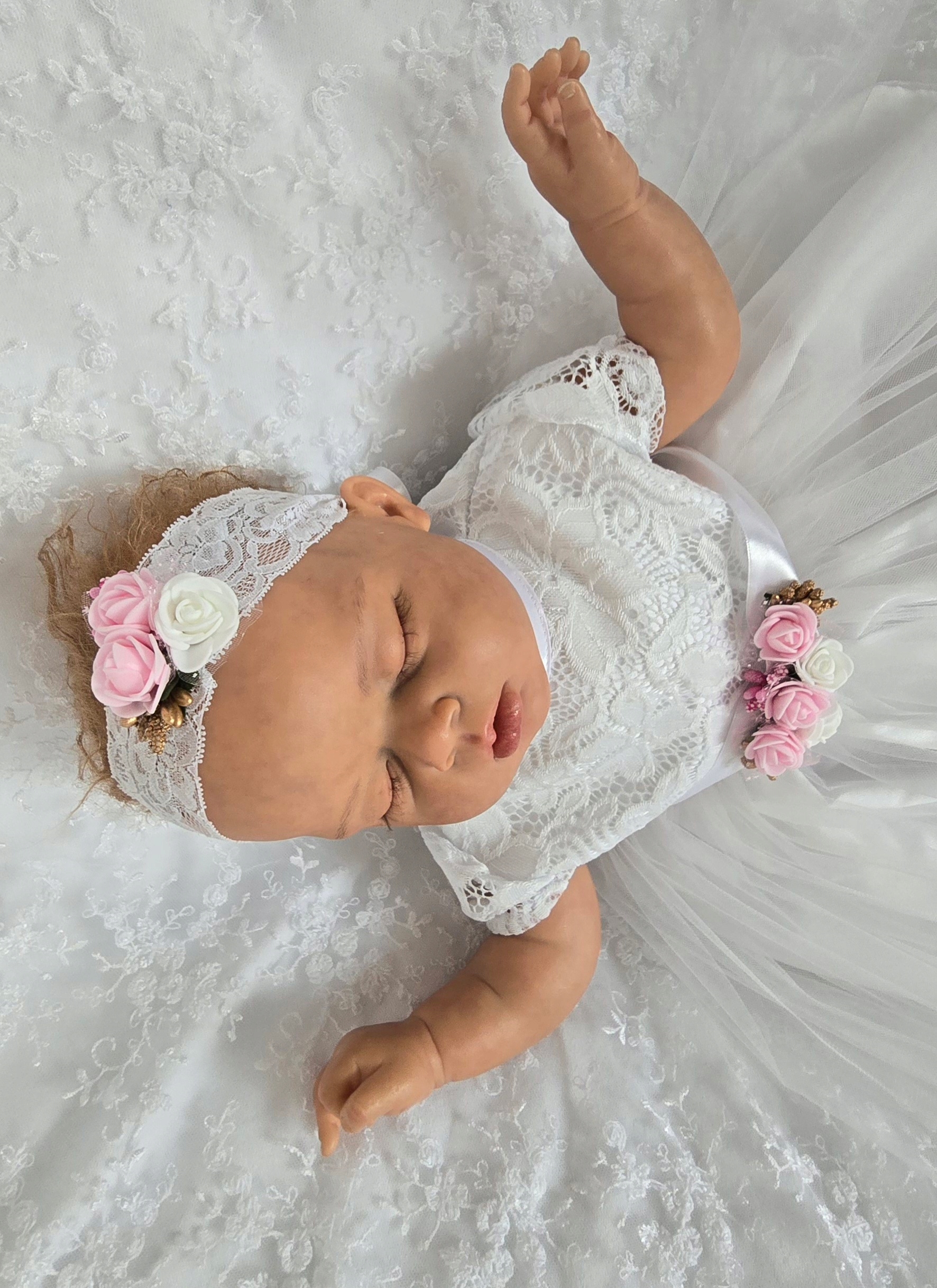 Sukienka Opaska Chrzest Różyczka Koronkowa 74 / 80 Długość sukienki 44 cm