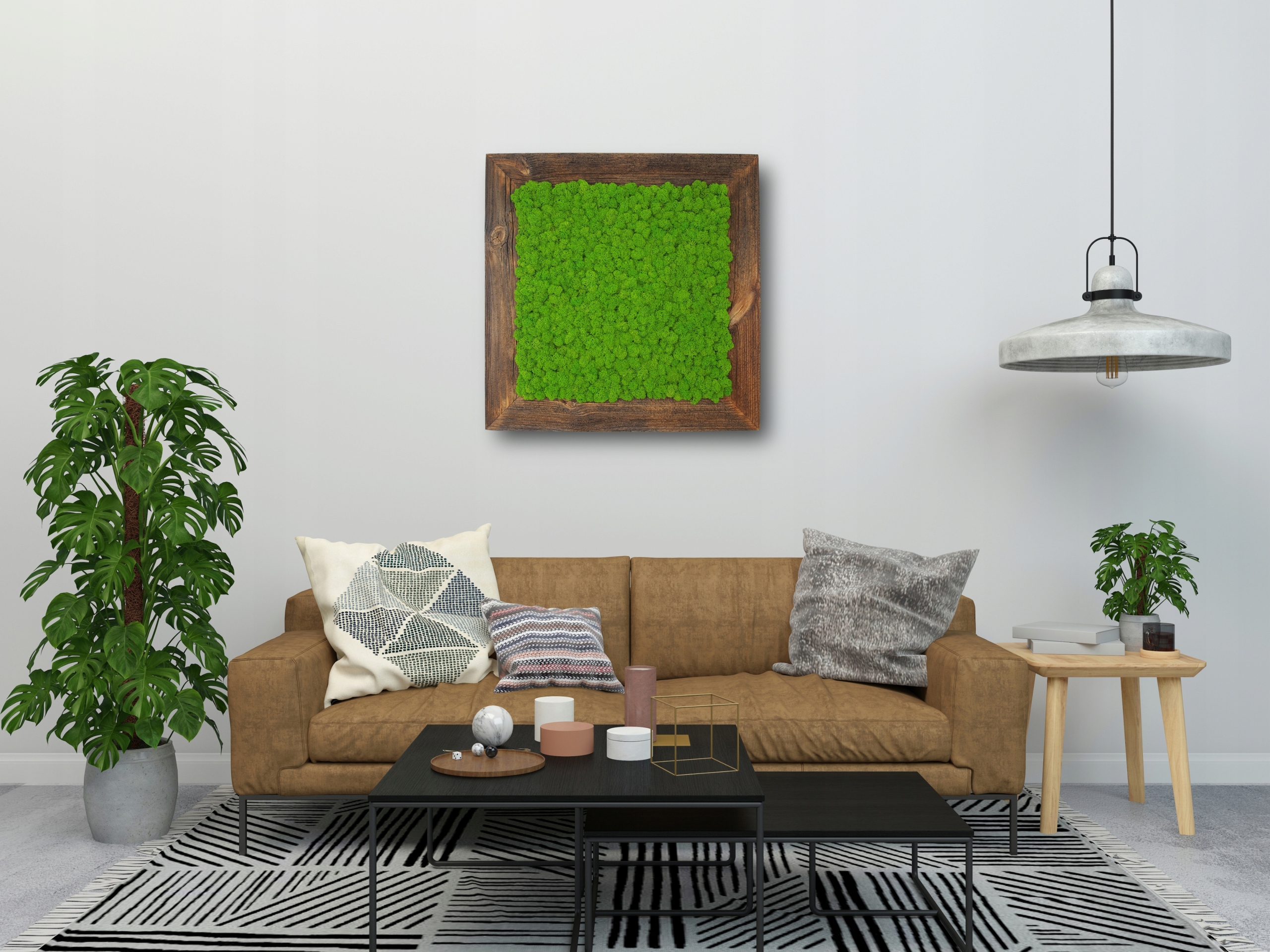 OBRAZ Z MCHU w drewnianej ramie 100x100 mech chrobotek ŻYWY OBRAZ handmade Forma w ramce