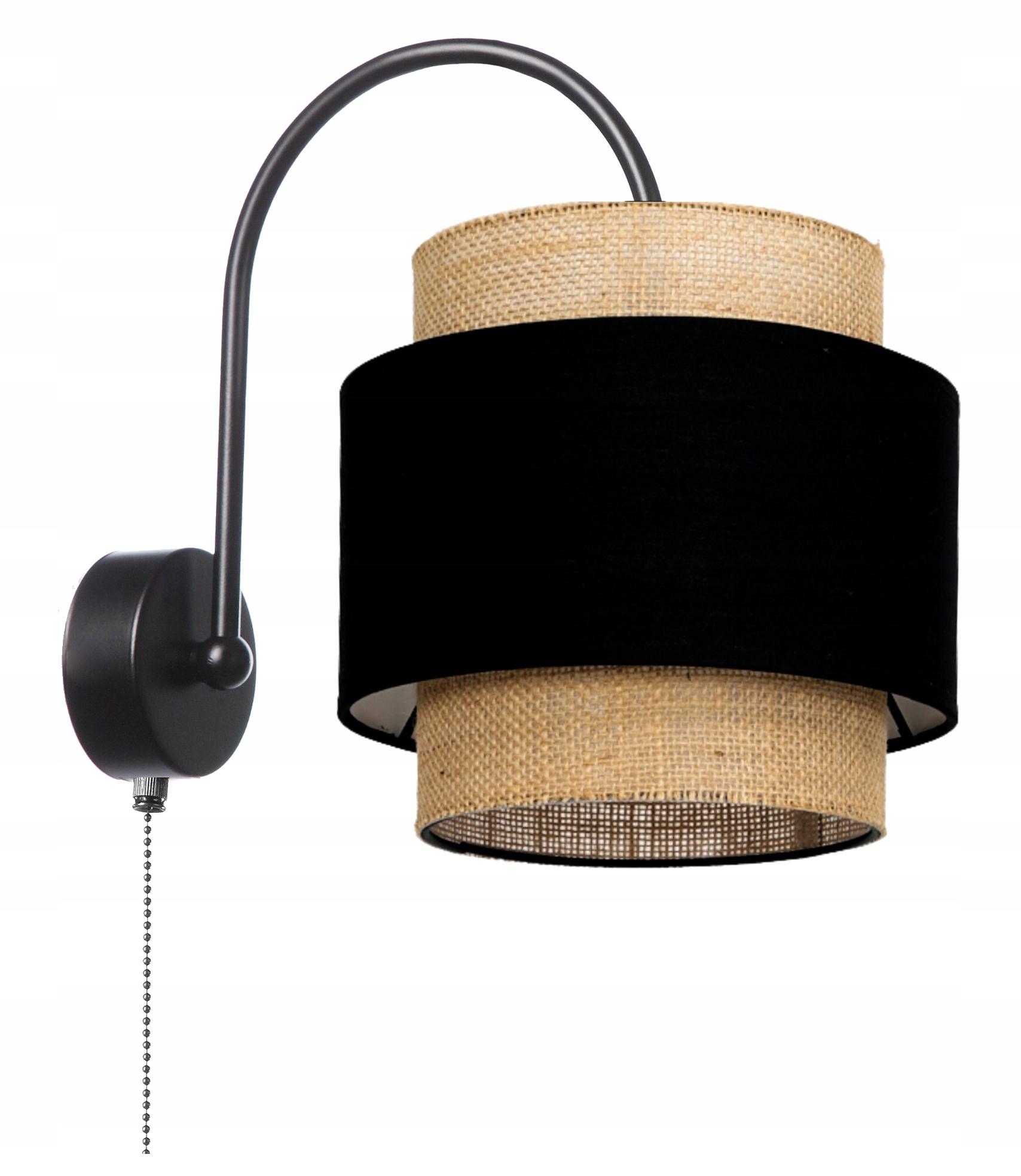 Skandinávské nástěnné svítidlo Boho Juta s Led řetízkovým spínačem E27 Černé