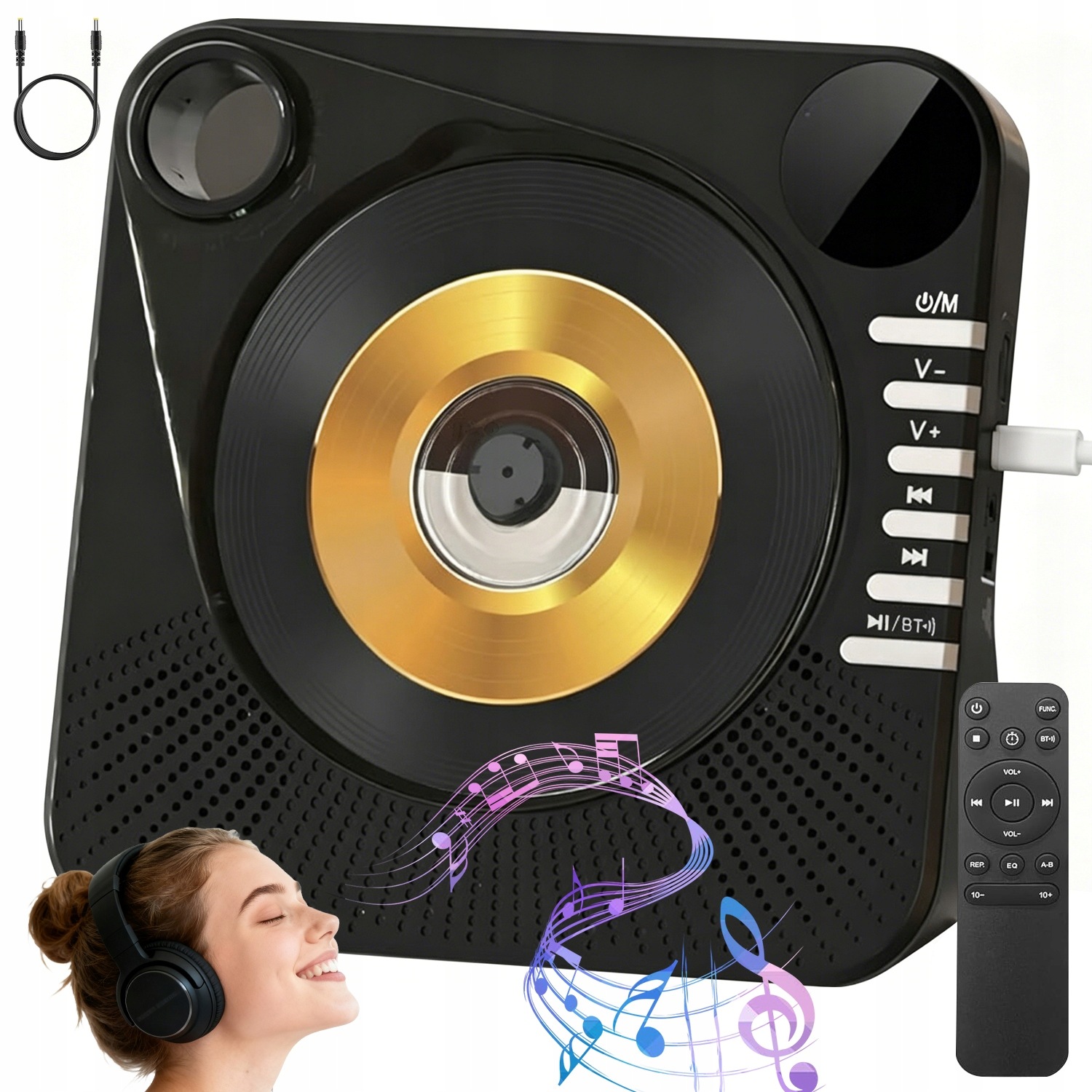 Přenosný Bluetooth CD Přehrávač Aux Usb Černý S Displejem