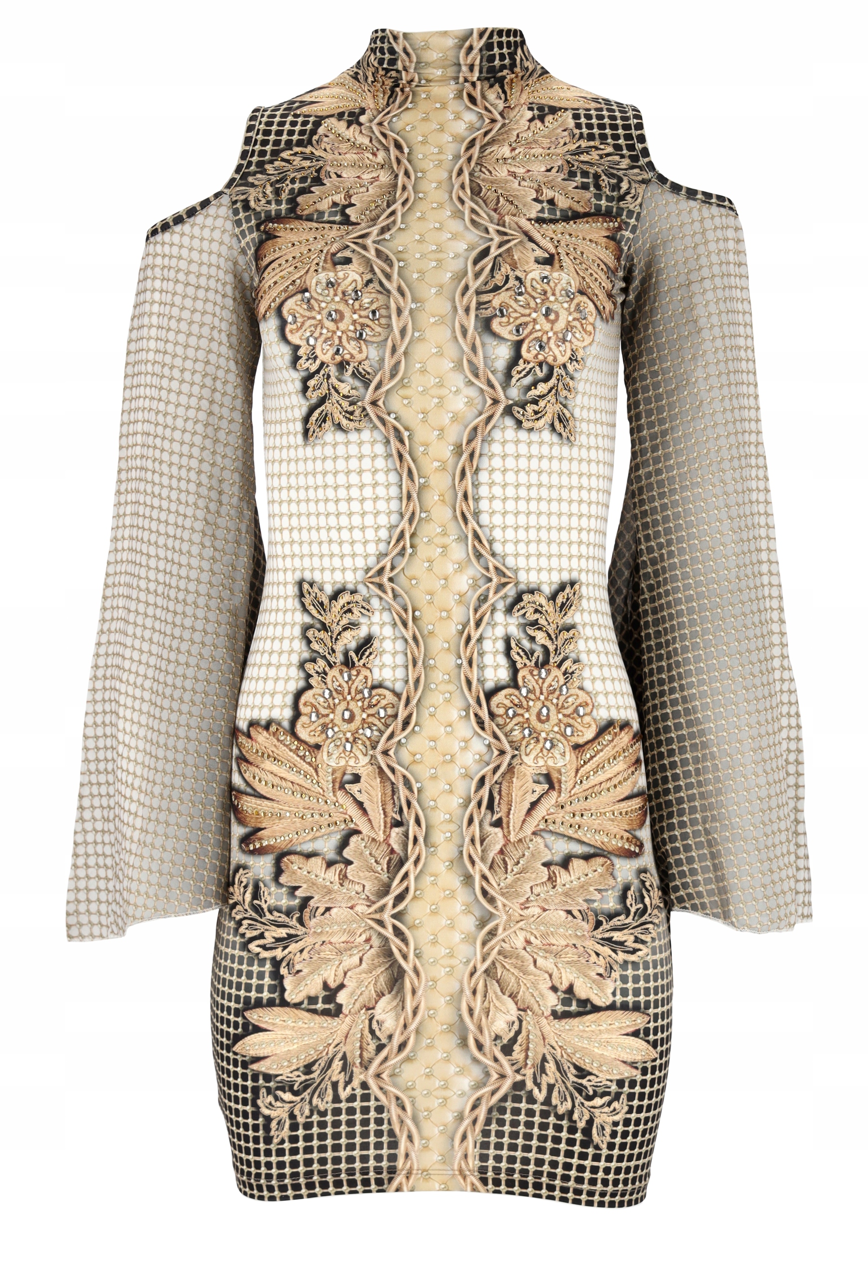 Šaty Elegantní šaty s dlouhým rukávem, přiléhavým vzorem a rolákem