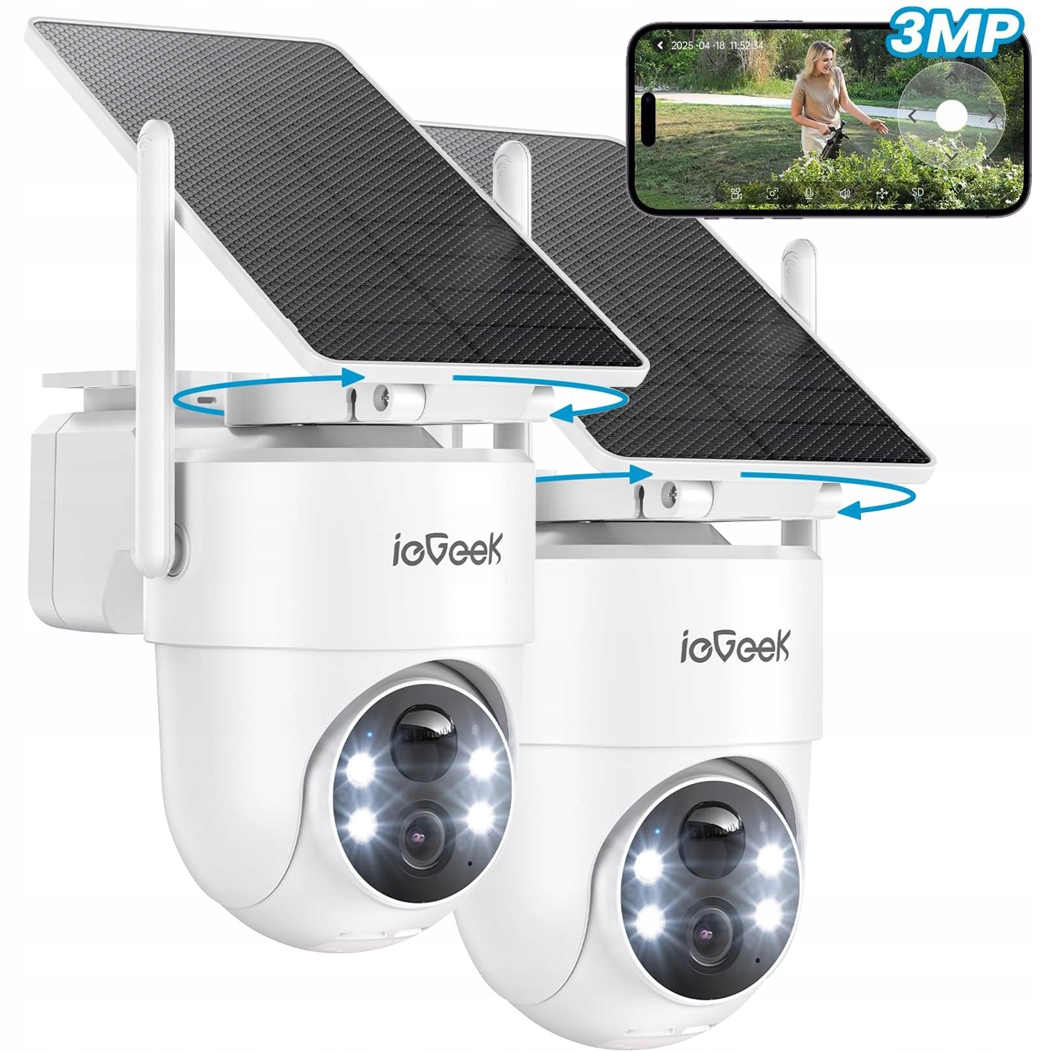 Venkovní Otočná Bezdrátová Solární Kamera Wifi 2K 3MPx 2.4GHz 2ks