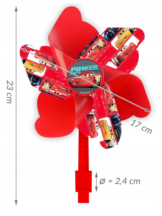Koszyk wiatraczek dzwonek rowerowy na rower hulajnogę CARS AUTA McQueen Kolor czerwony