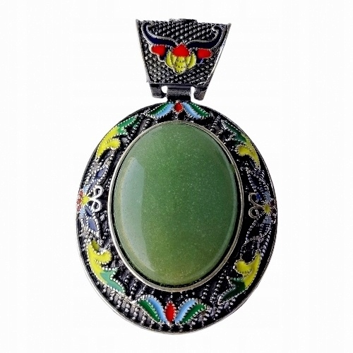 Aventurín Cloisonne Náhrdelník Velký Přívěsek Viktoriánský Styl Česká Secese